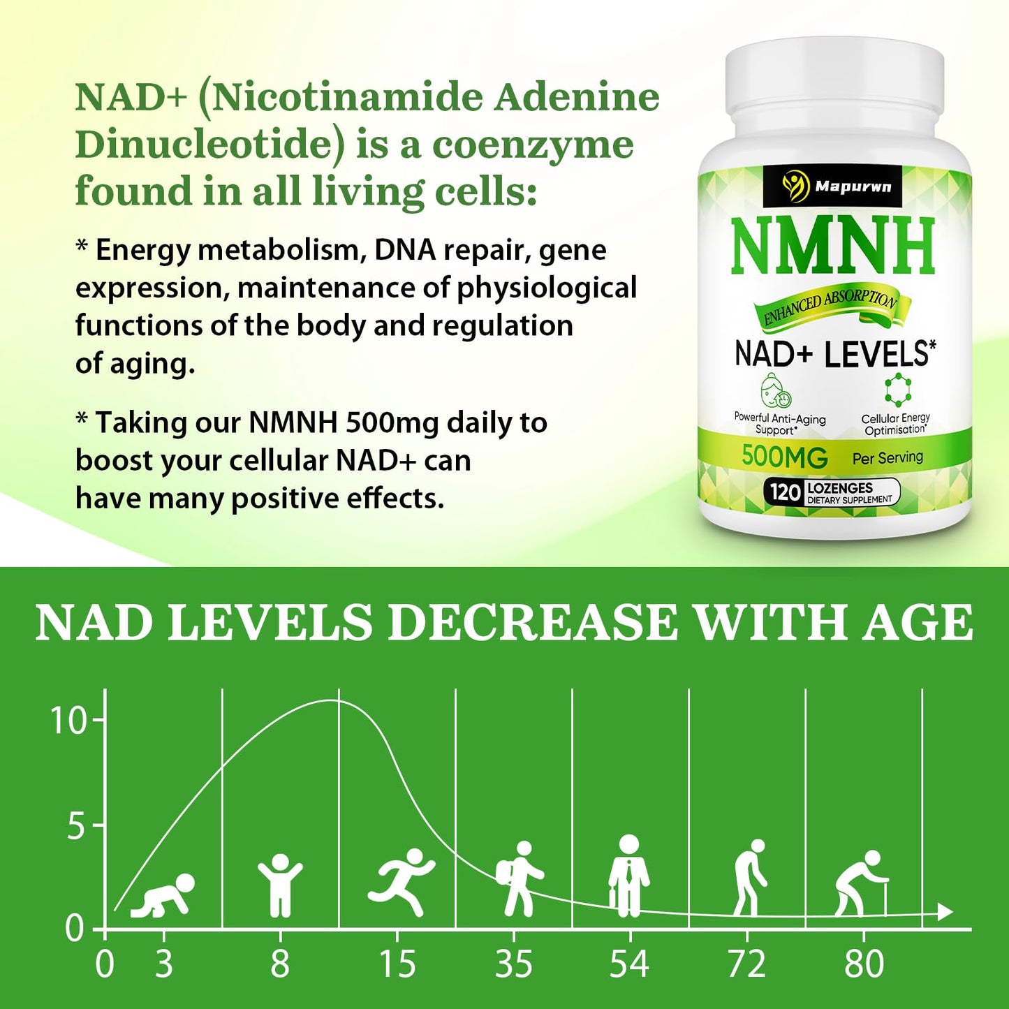 Mapurwn NMNH (Dihydronicotinamide Mononucleotide) NMN Supplement Capsule 120 Count