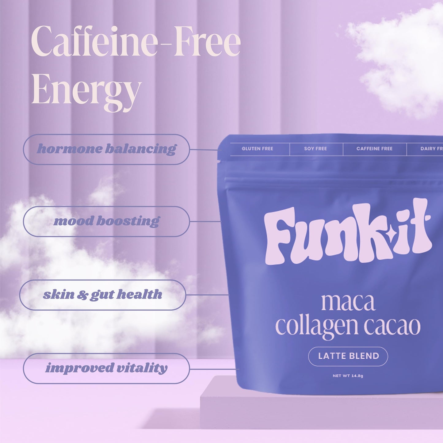 Funk It Wellness Superfood Latte with Maca Powder, Cacao & Collagen for Women Powder 14.5 Ounce