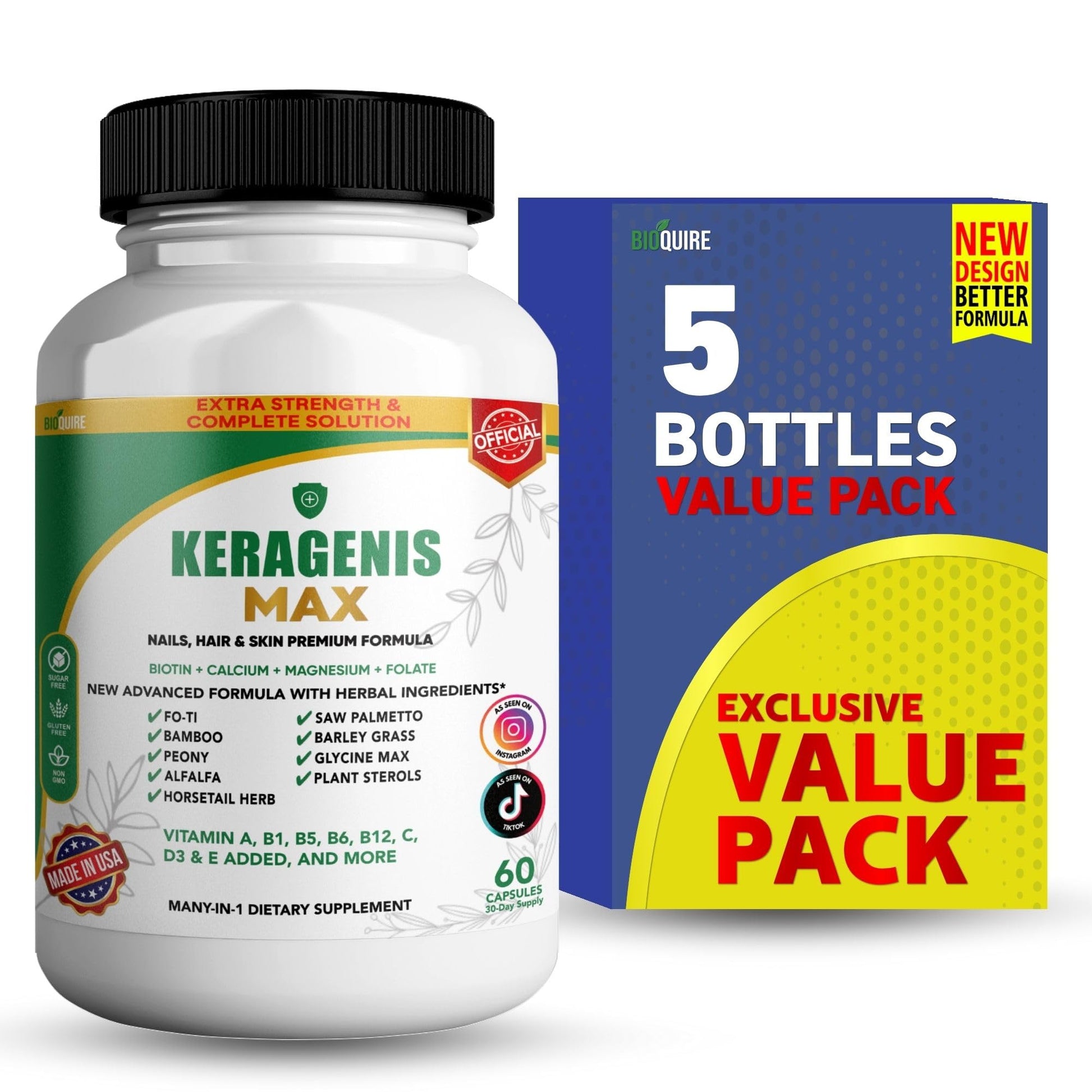 BIOQUIRE Keragenis Max Hair, Skin & Nails Supplement 60 Capsules