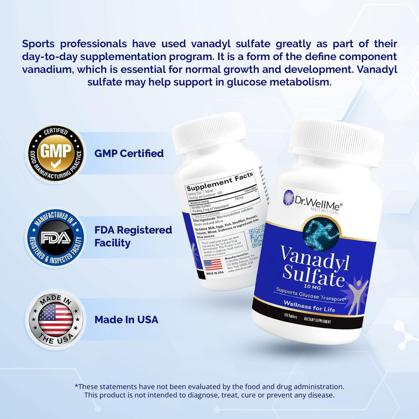 DR WELLME NUTRITION Vanadyl Sulfate 10mg Tablets, 300 Count