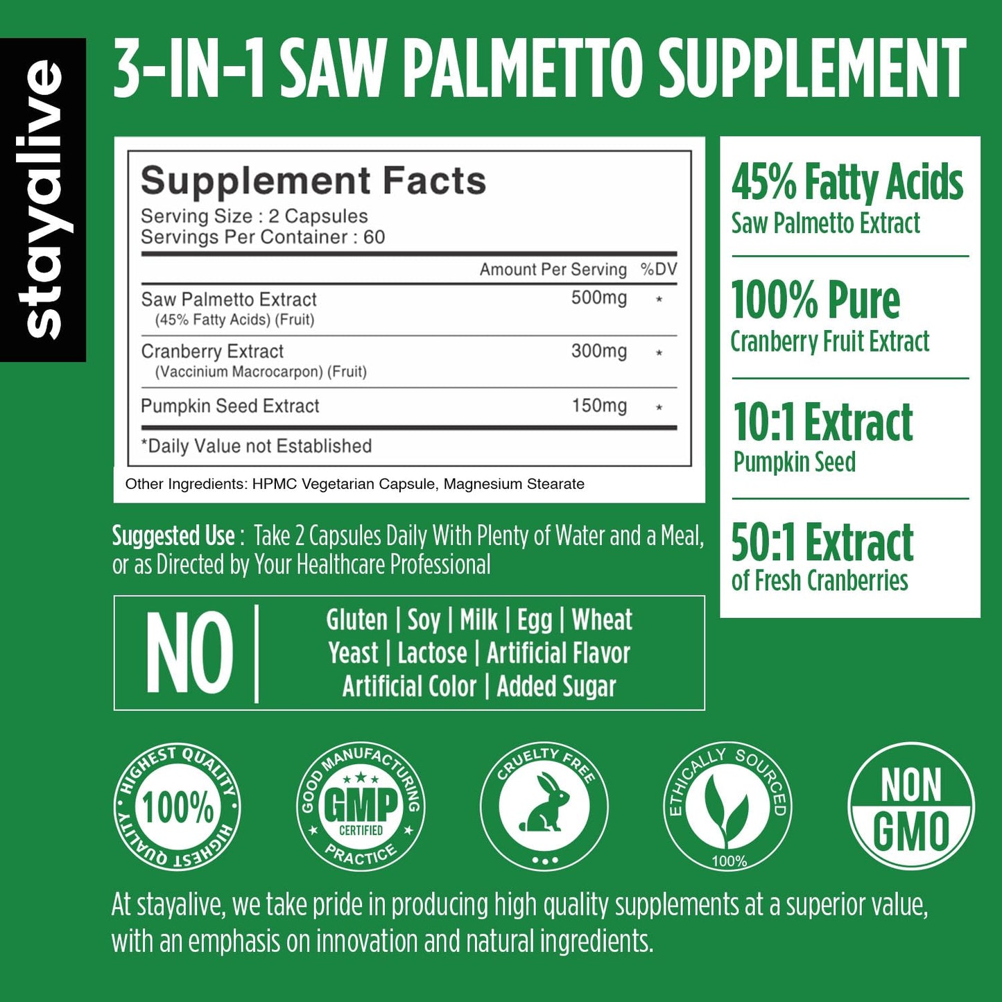 STAY ALIVE Saw Palmetto Extract Capsules, 120 Capsules