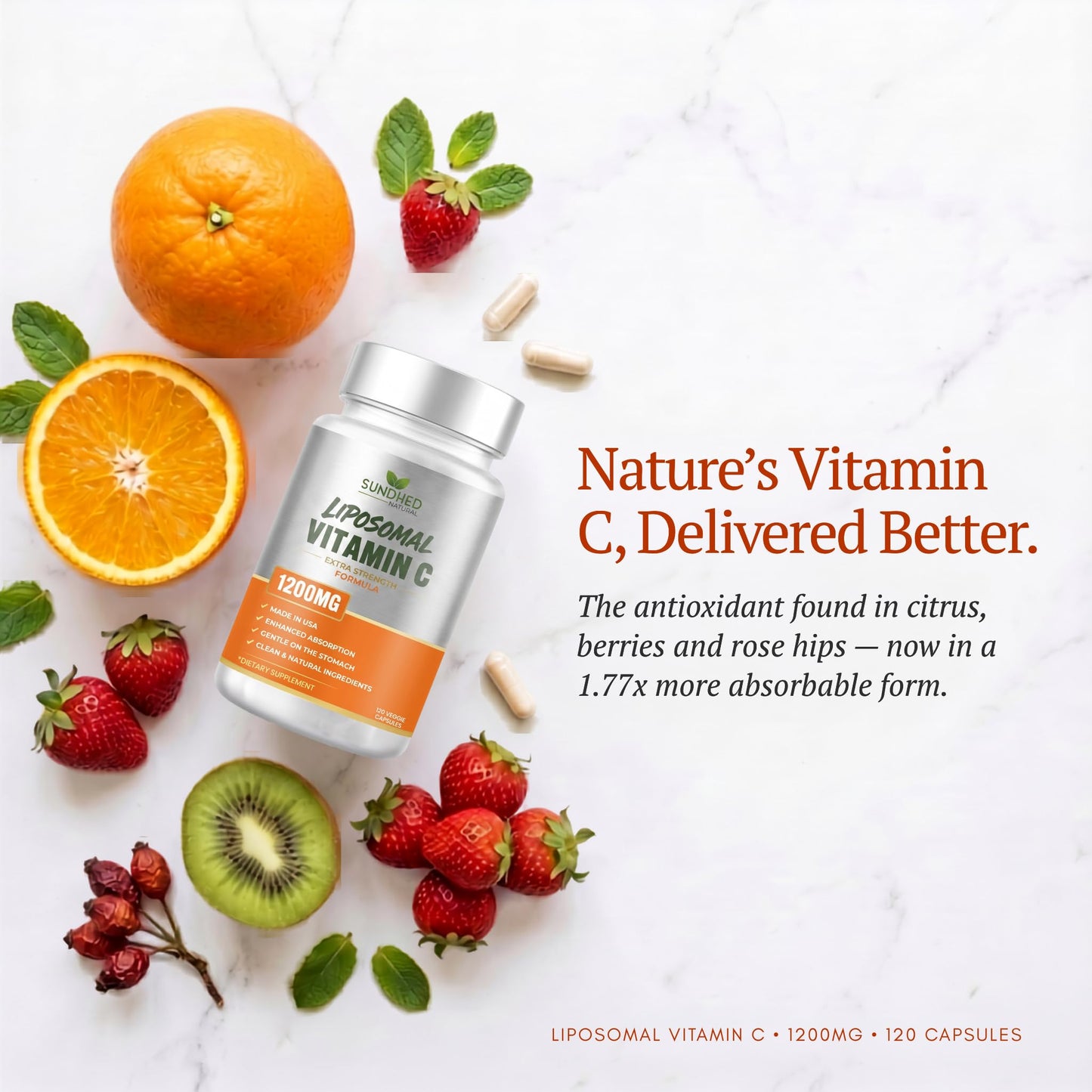 Sundhed Natural Pure Liposomal Vitamin C Capsules, 120 Capsules
