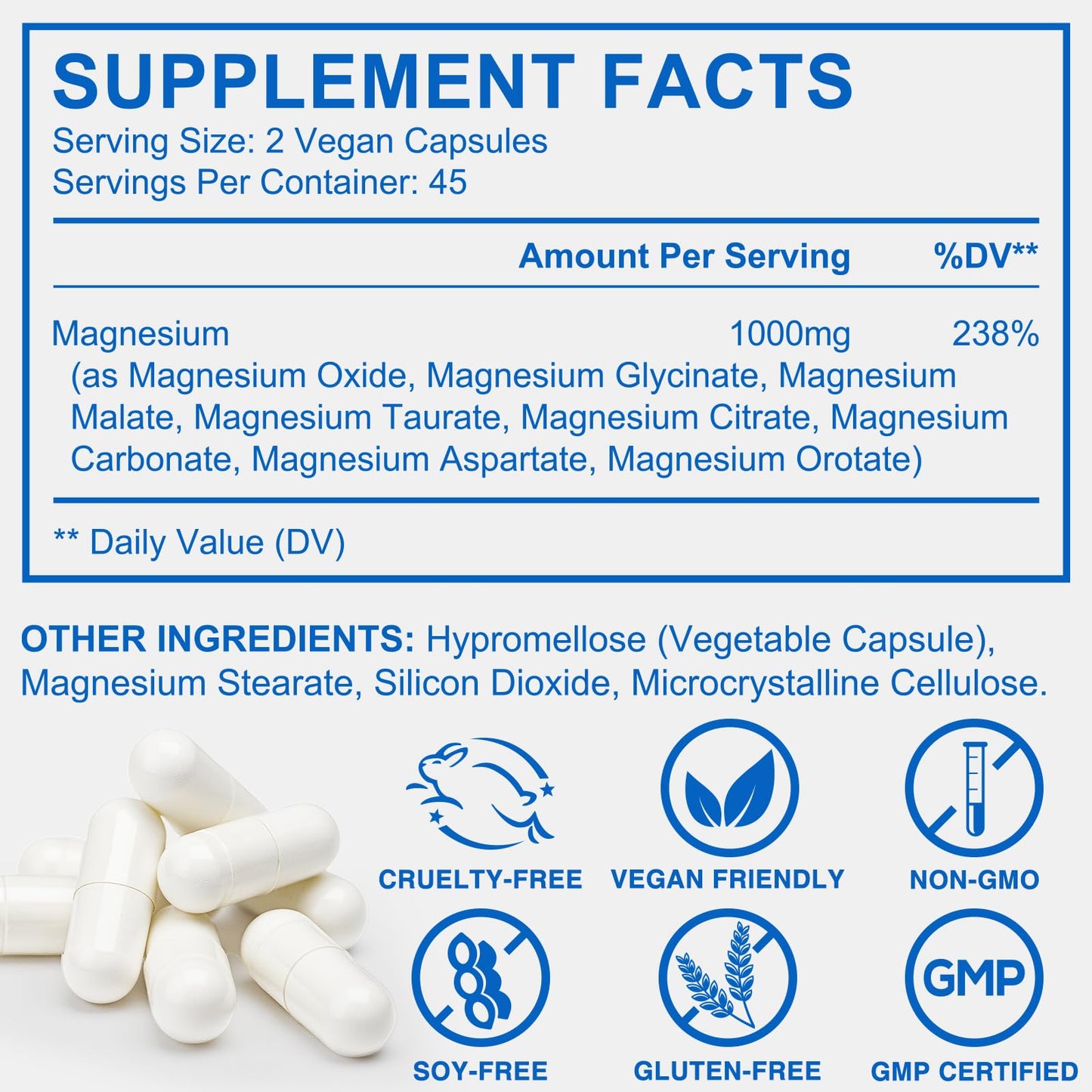 ISUNRISE Magnesium Complex 1000mg with Magnesium Glycinate, Citrate & Malate Capsules, 90 Count