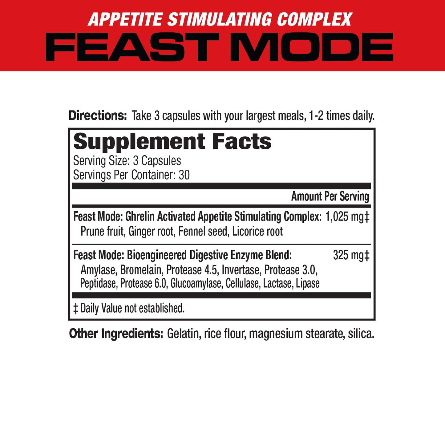MuscleMeds Feast Mode Appetite Stimulant Weight Gain Digestive Enzymes Capsule 90 Count