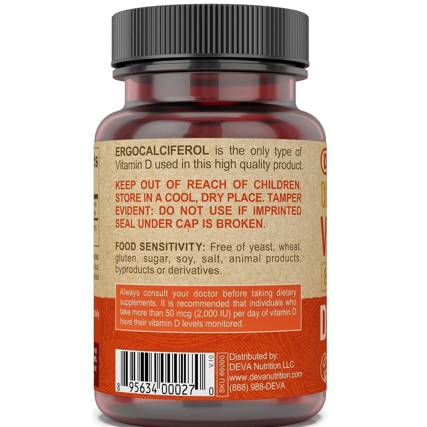 DEVA Vegan Vitamin D2 800 IU Ergocalciferol Tablet, 90-Count