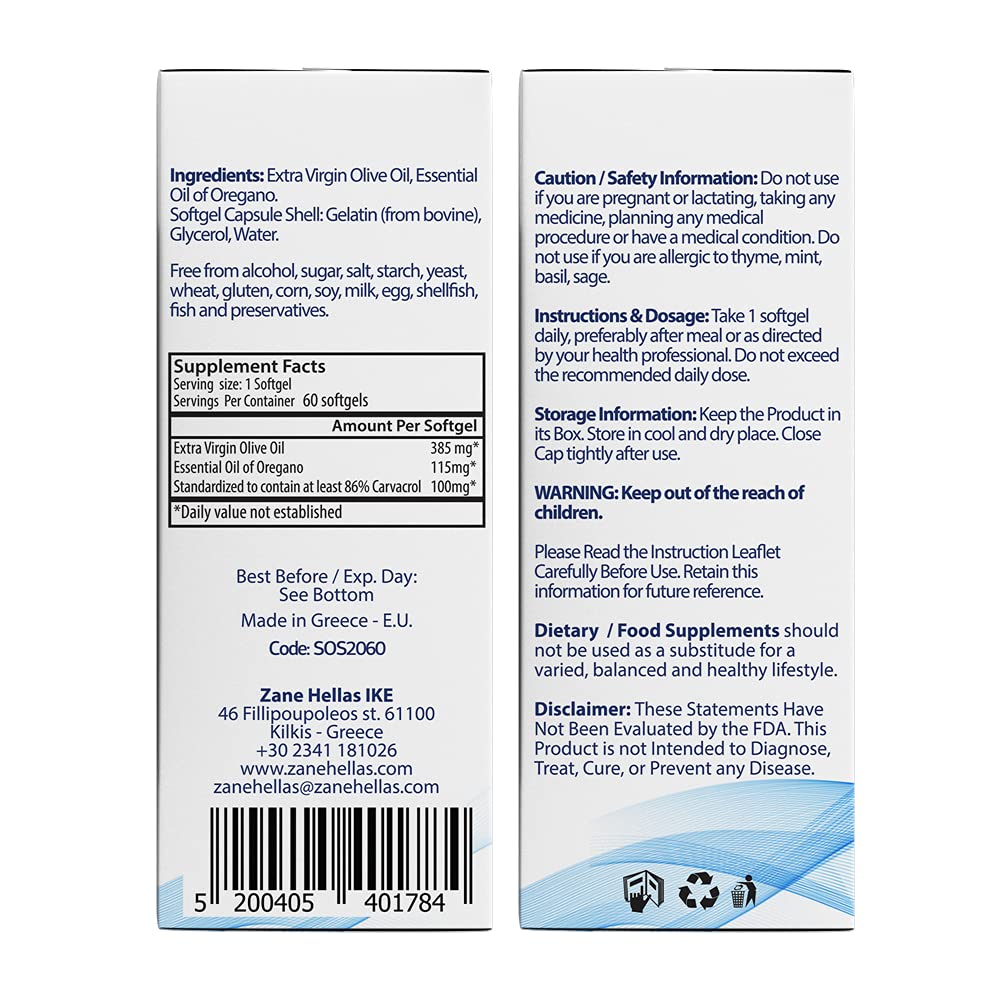 Zane Hellas Oregano Oil Softgels, 60 Softgels