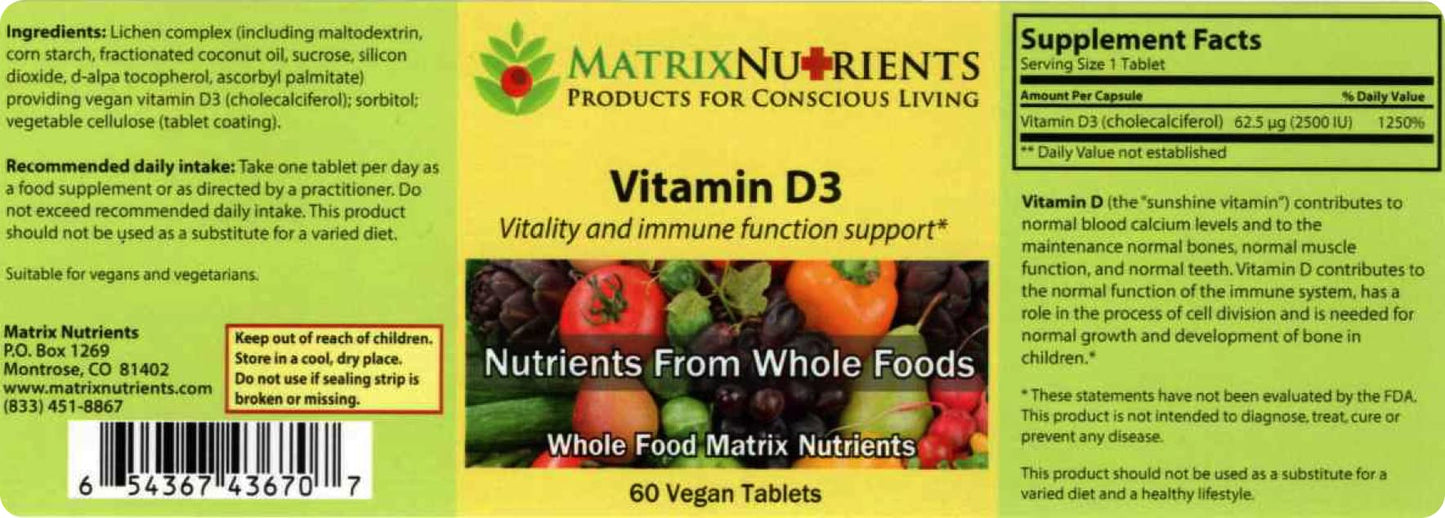 Matrix Nutrients Vitamin D3 Tablet, 60 Tablets