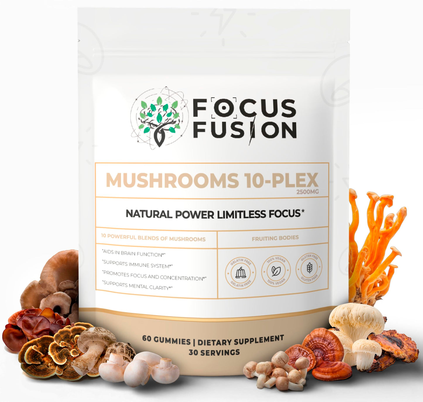 Focus Fusion 10-Plex Mushroom Gummies, 60 Count