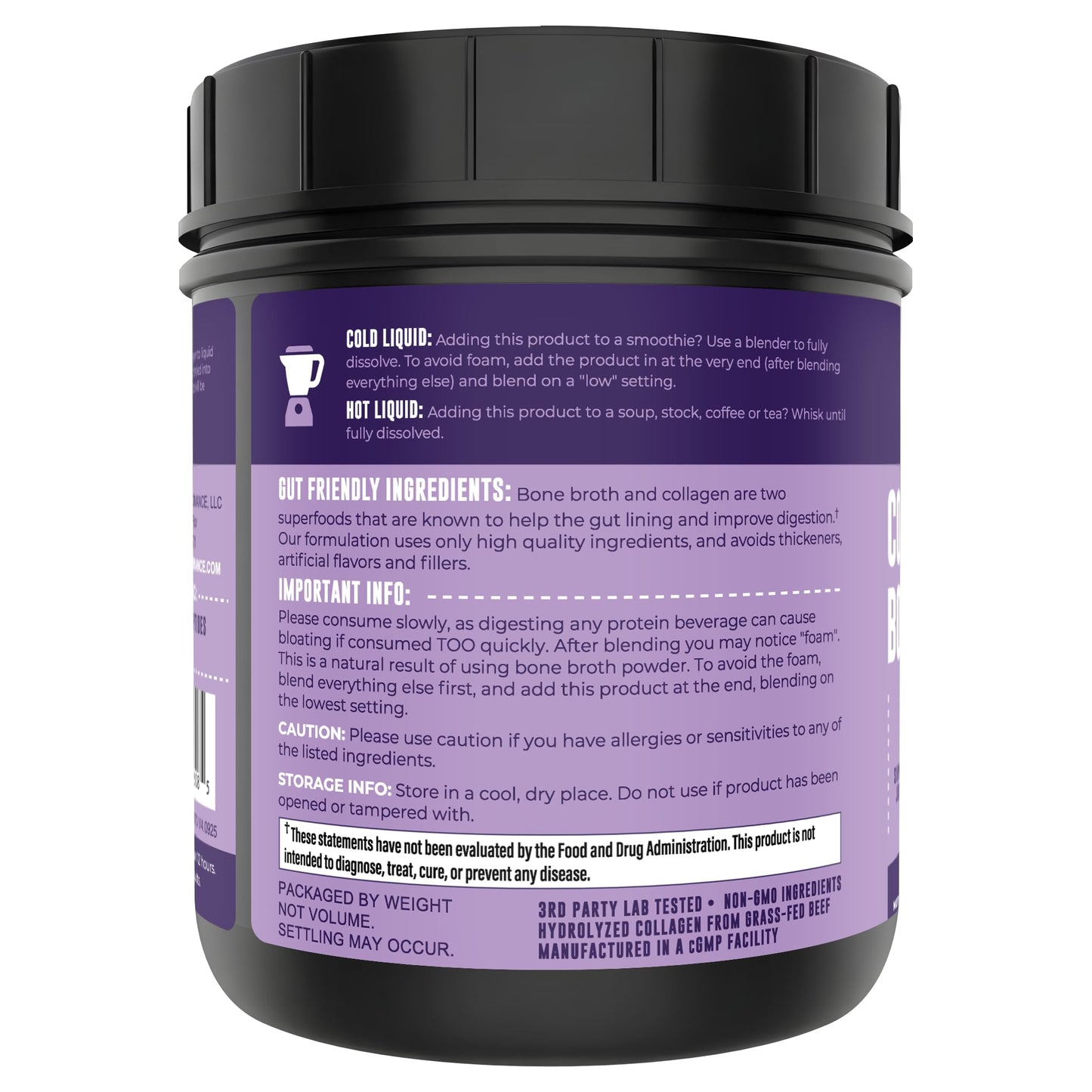 Left Coast Performance Bone Broth Powder with Grass Fed Collagen Peptides, 16 oz