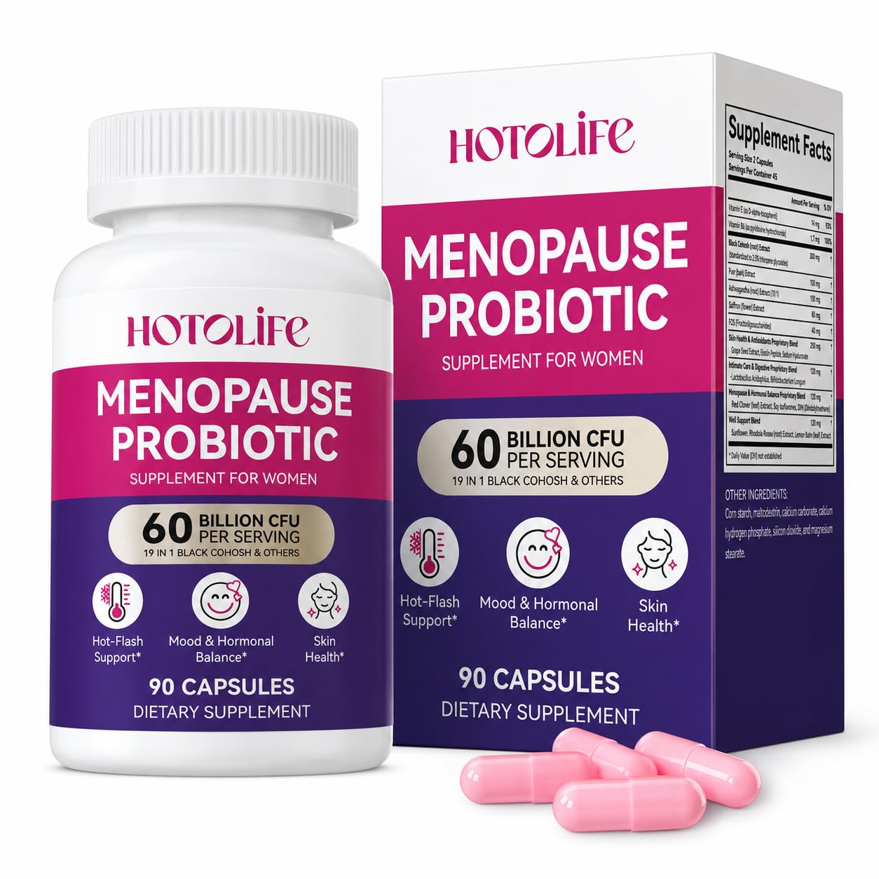 Hotolife Menopause Supplements for Women, Menopause Support, 90 Capsules