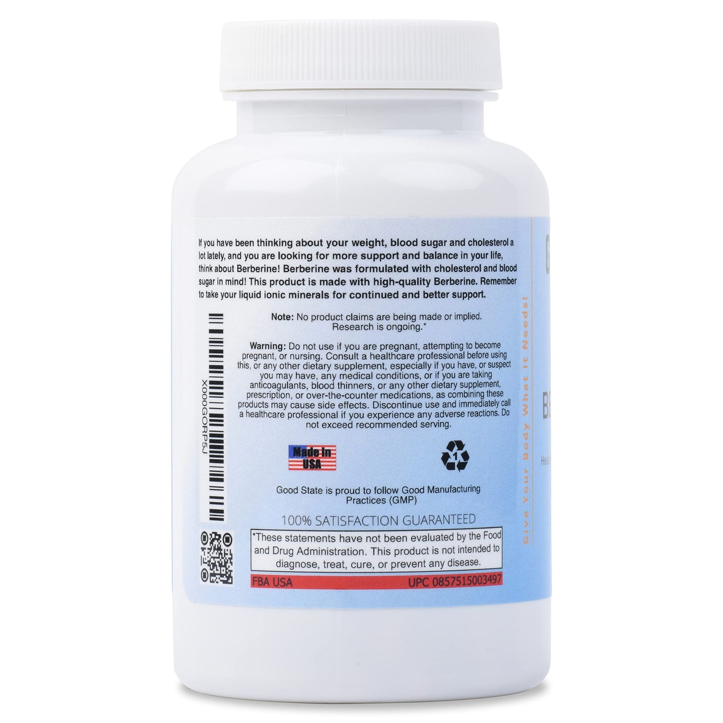 Good State Berberine HCL 400mg Capsules, 120 Count