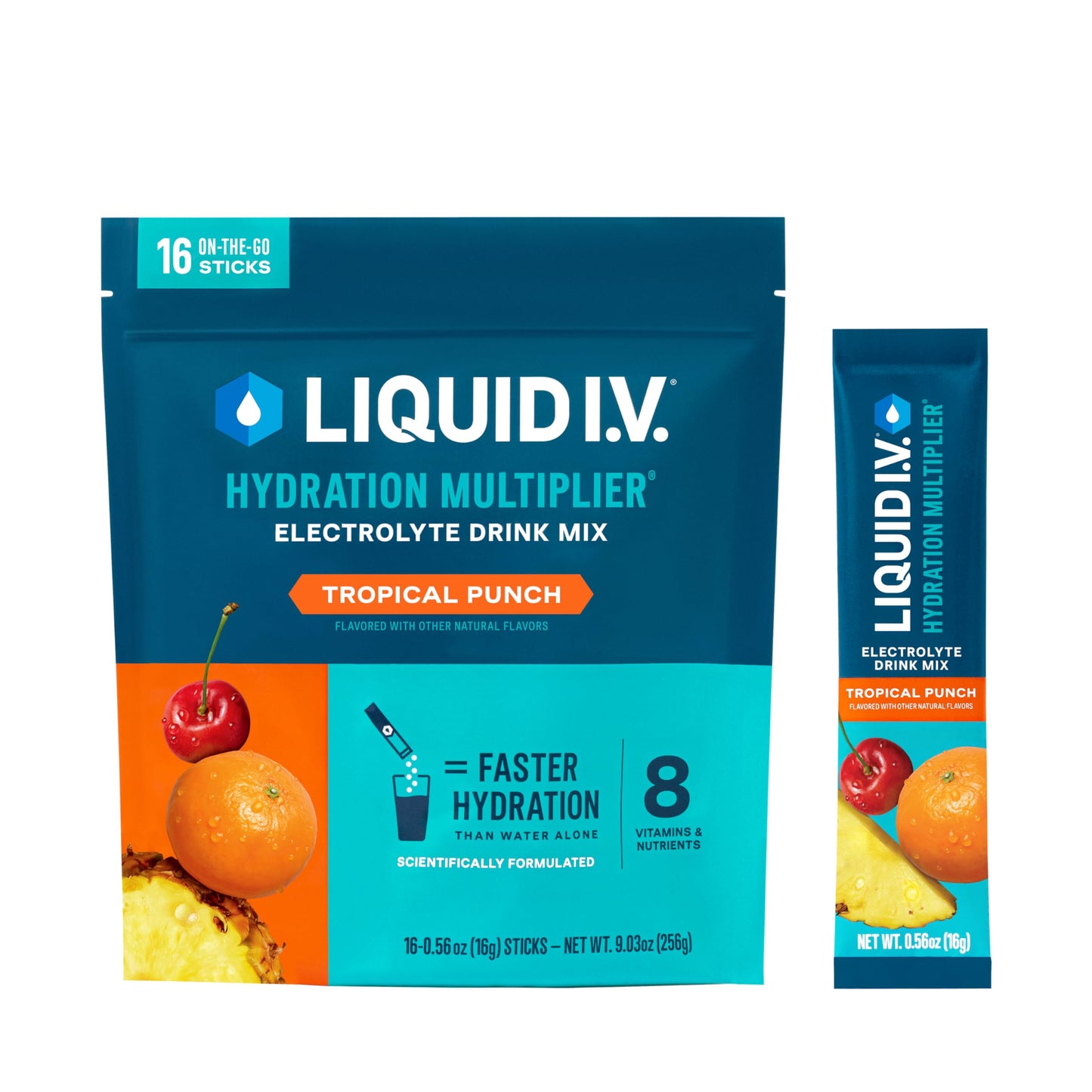 Liquid I.V. Hydration Multiplier Tropical Punch Powder, Pack of 16
