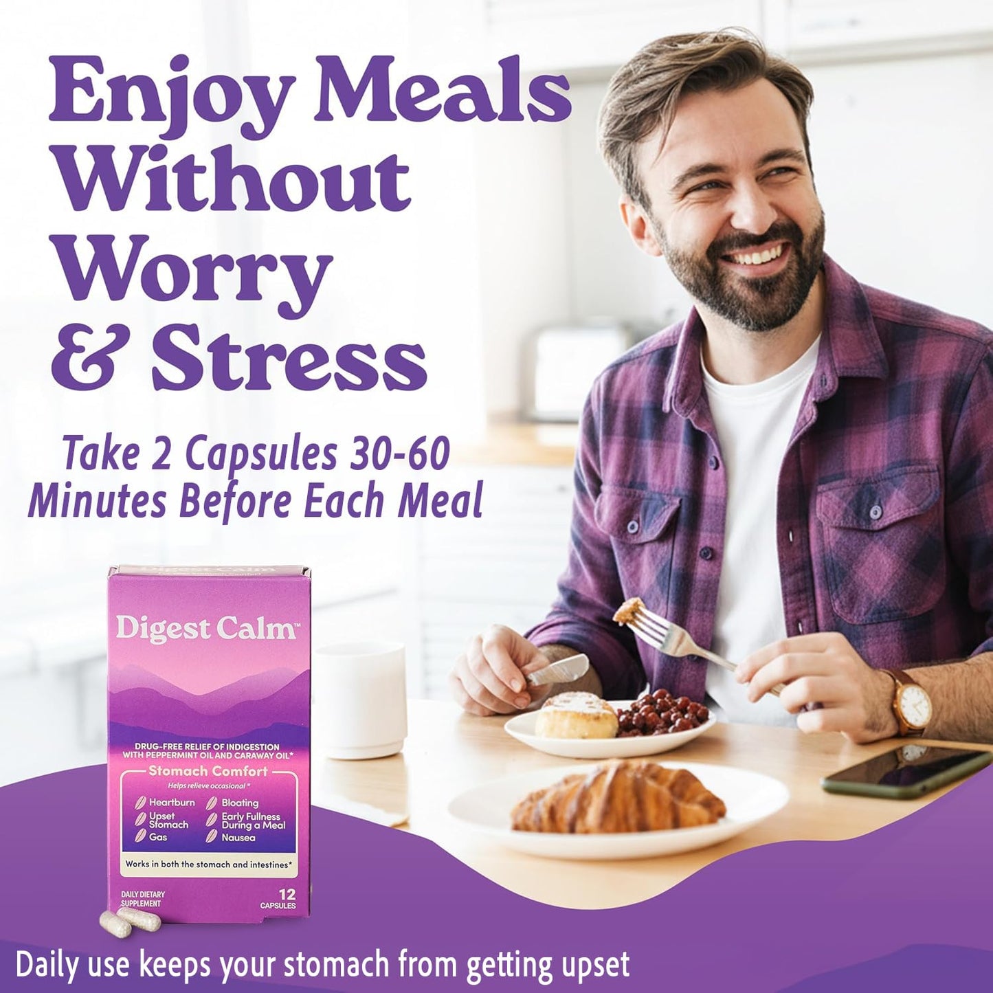 Digest Calm Herbal Relief of Indigestion: Upset Stomach, Nausea & Bloating 36 Capsules