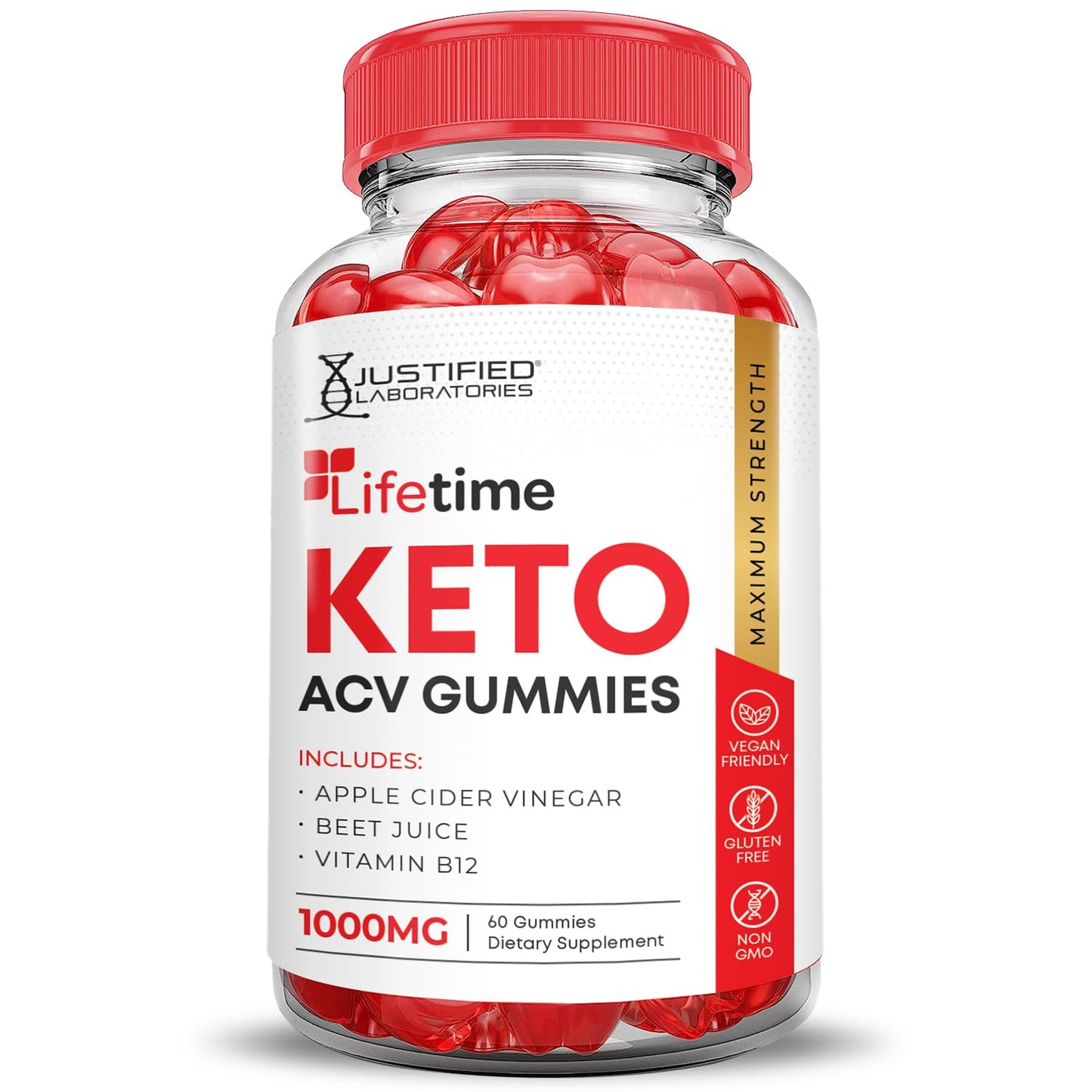 Justified Laboratories Lifetime Keto ACV Gummies Advanced Formula 1000mg, 60 Gummies