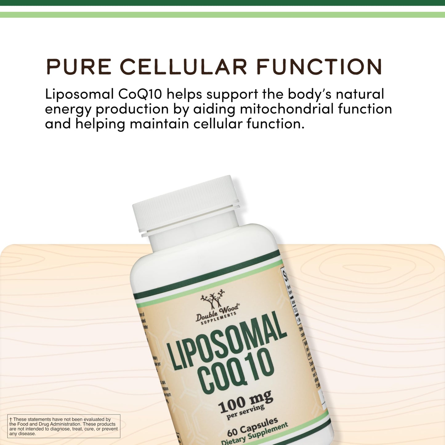 Double Wood Supplements Liposomal CoQ10 100mg CELLg8, Energy + Heart Health Support, 60 Capsules