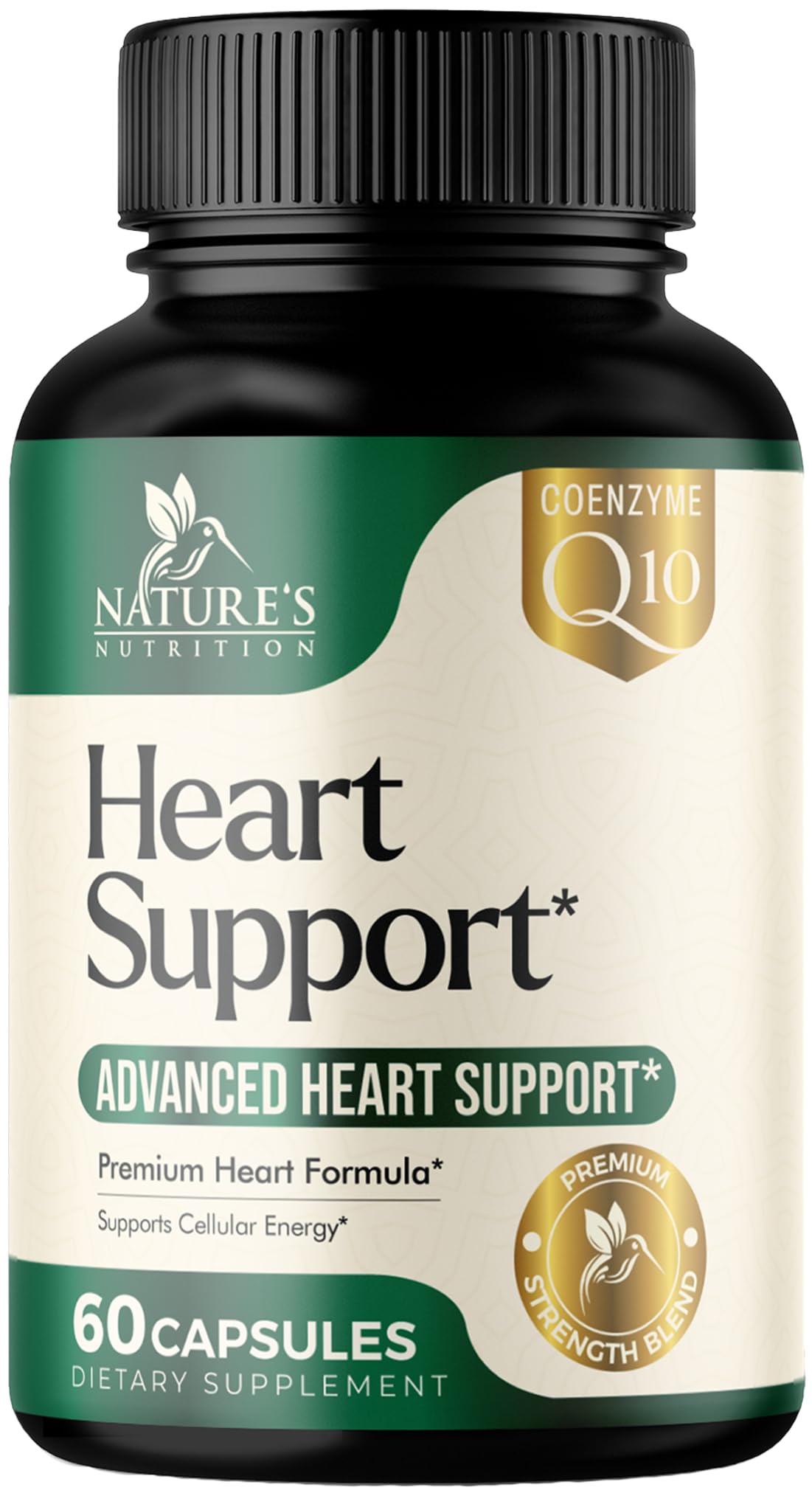 Nature's Nutrition Heart Health Supplement – Complete Heart Support Formula for Women & Men, with CoQ10, B Vitamins, L-Arginine, Hawthorn, Resveratrol – Natural Nitric Oxide Energy Production – Made USA, 60 Capsules