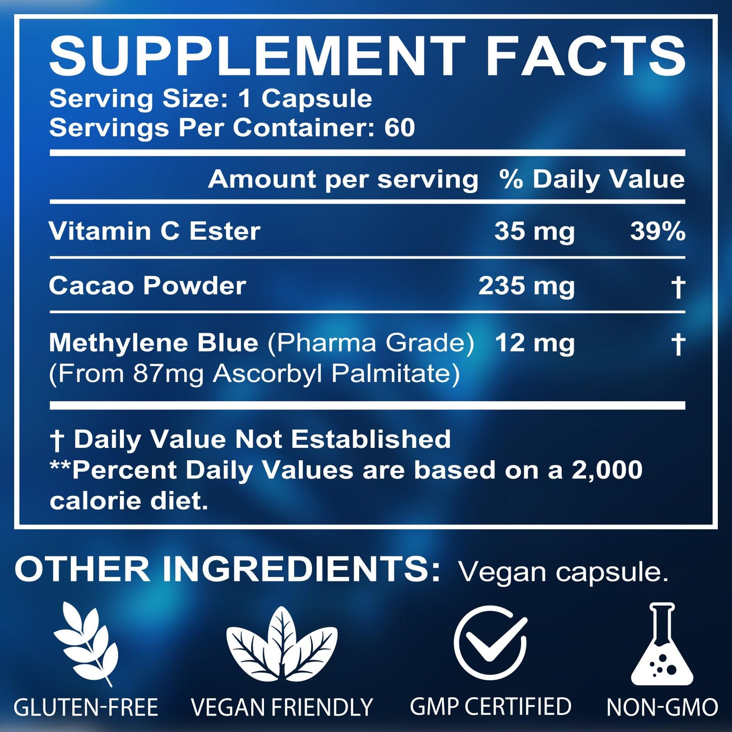 YEMFGQOE Methylene Blue Pharmaceutical Grade Supplement, 60 Capsules