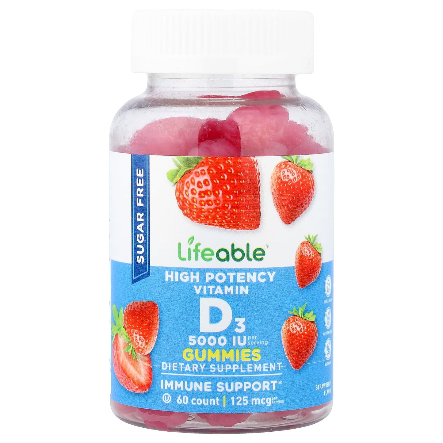 Lifeable Vitamin D3 Gummies, High Potency, 125 mcg (5,000 IU), 60 Gummies