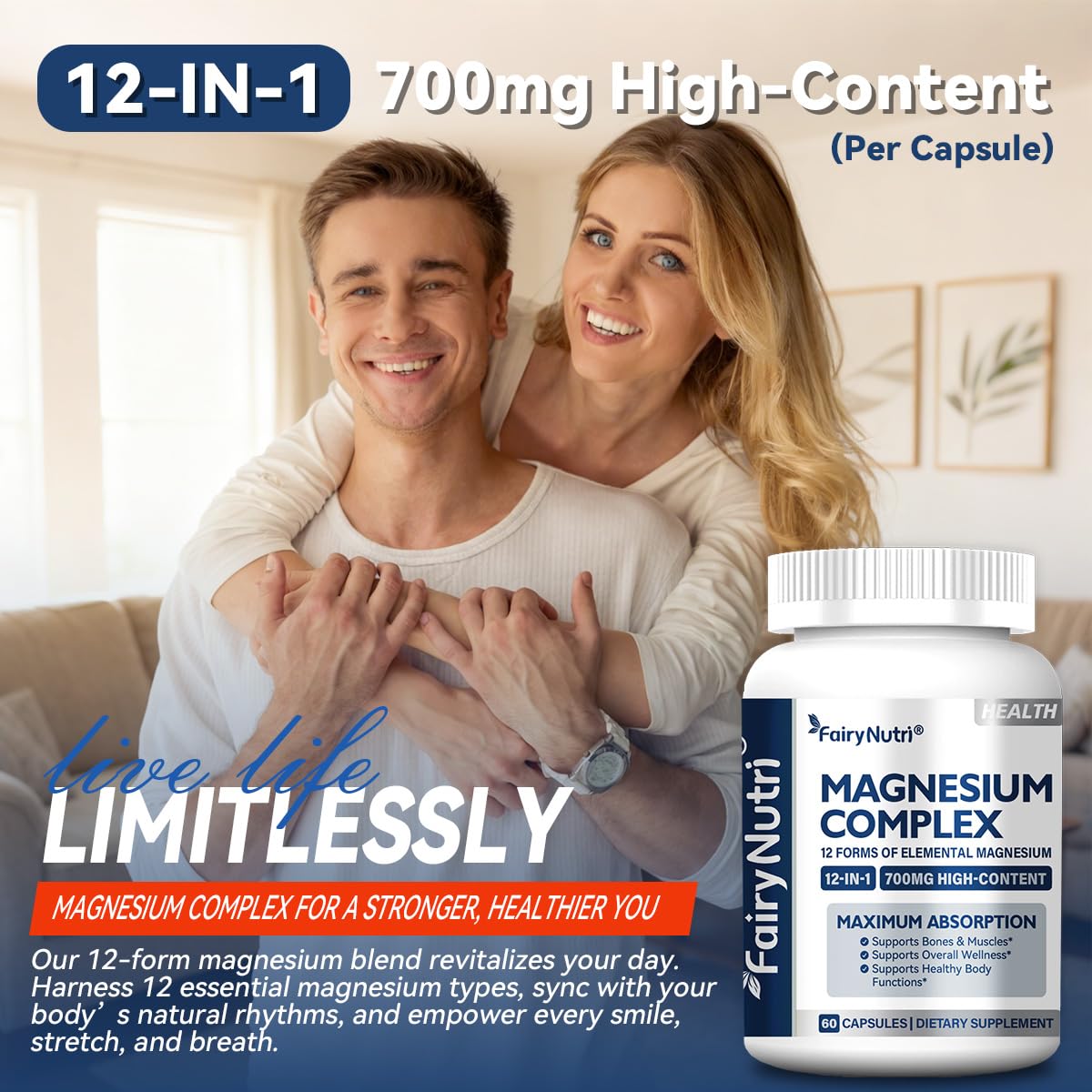 Fairynutri Magnesium Complex Supplement Capsules, 60 Count