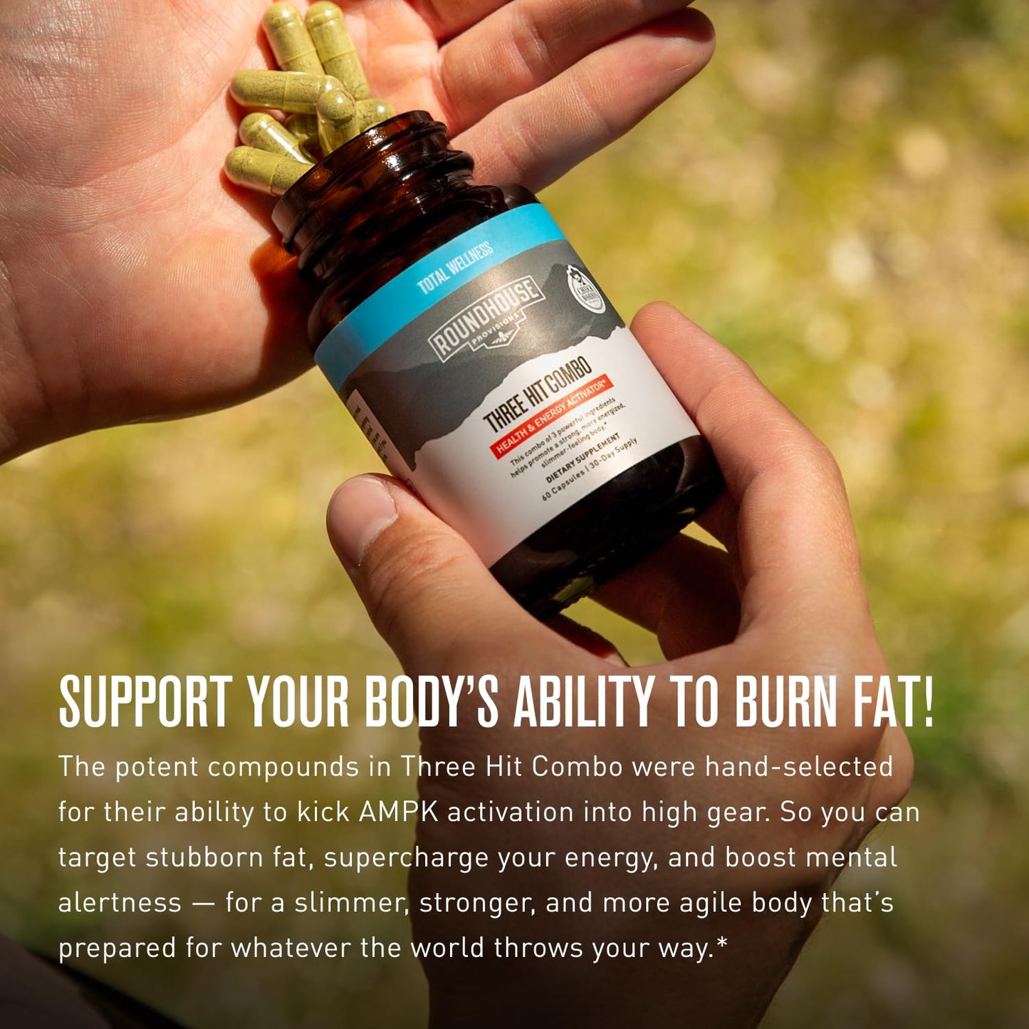 ROUNDHOUSE PROVISION Three Hit Combo by Chuck Norris Fat Burner, Energy Booster & Wellness Support 60 Capsules