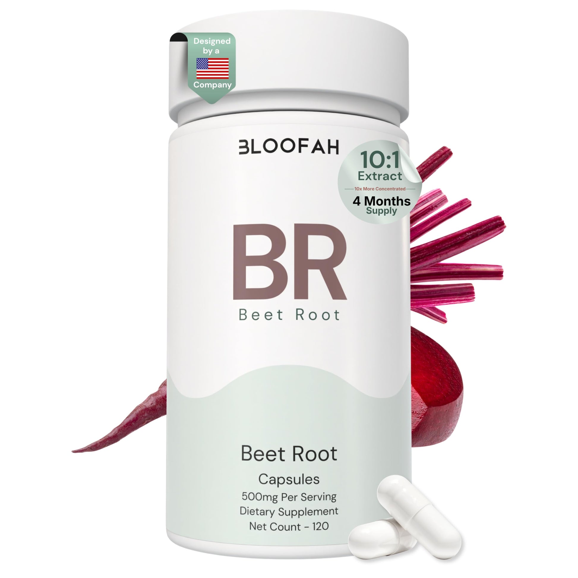 Bloofah Beet Root Capsule 500mg, Concentrated 10:1 Extract (Beta vulgaris) Natural Herbal Supplement, 120 Capsules