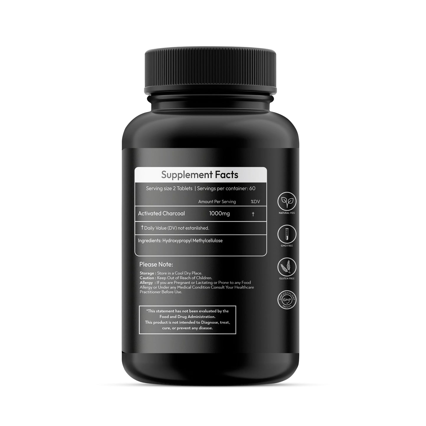 RUSHIHERBS Activated Charcoal 500 mg Capsule, 1 Count