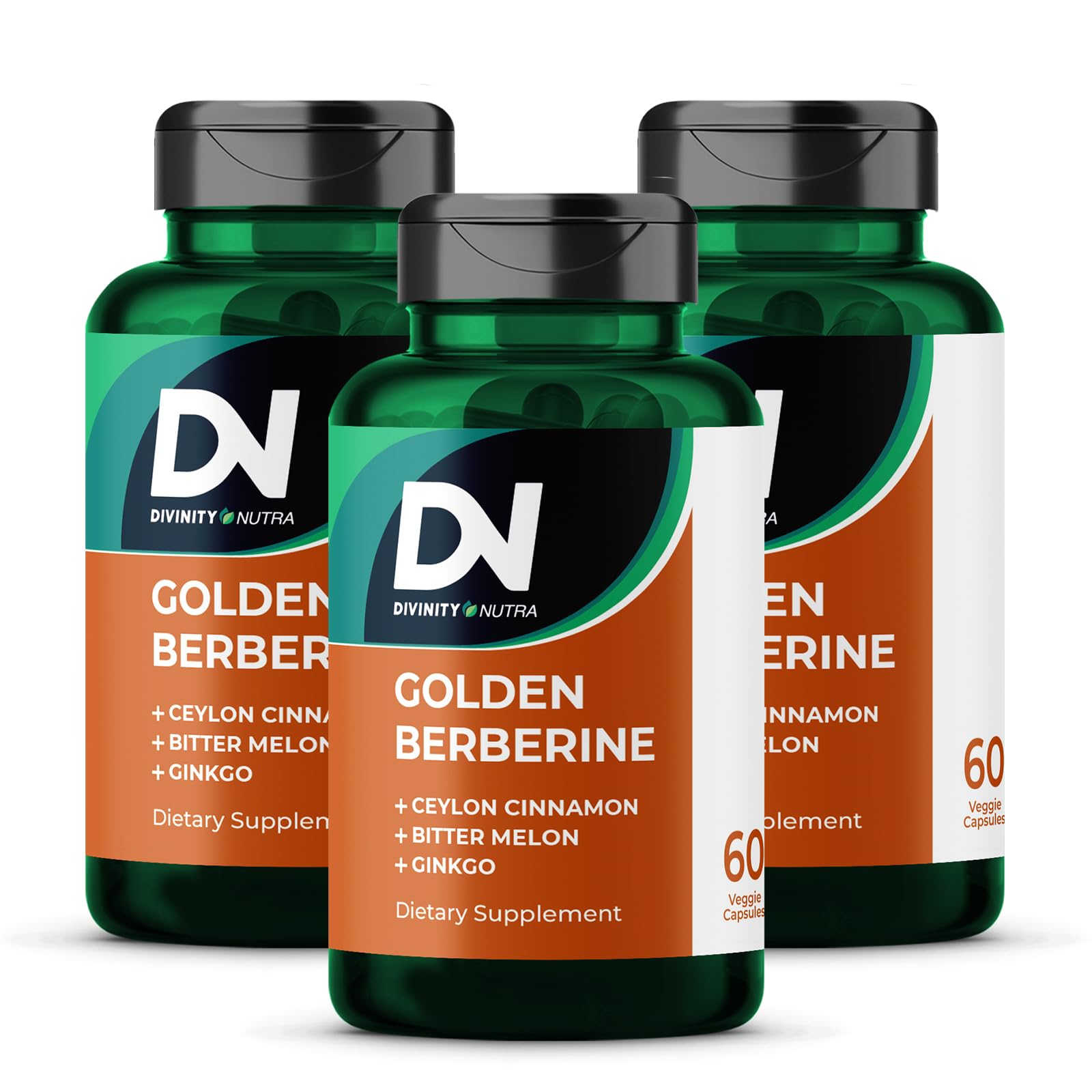 Divinity Nutra Golden Berberine Supplement with Bitter Melon, Ginkgo Biloba and Ceylon Cinnamon 60 Capsules