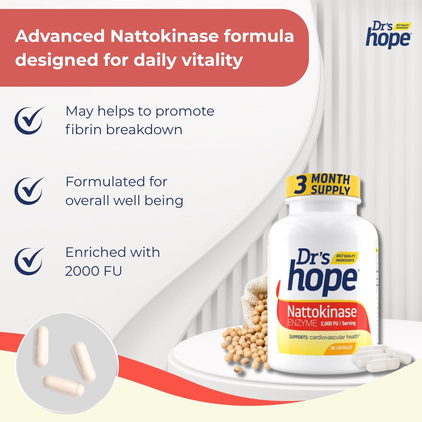 Dr’s Hope Nattokinase Supplement 2000 FU Capsules 90 Count