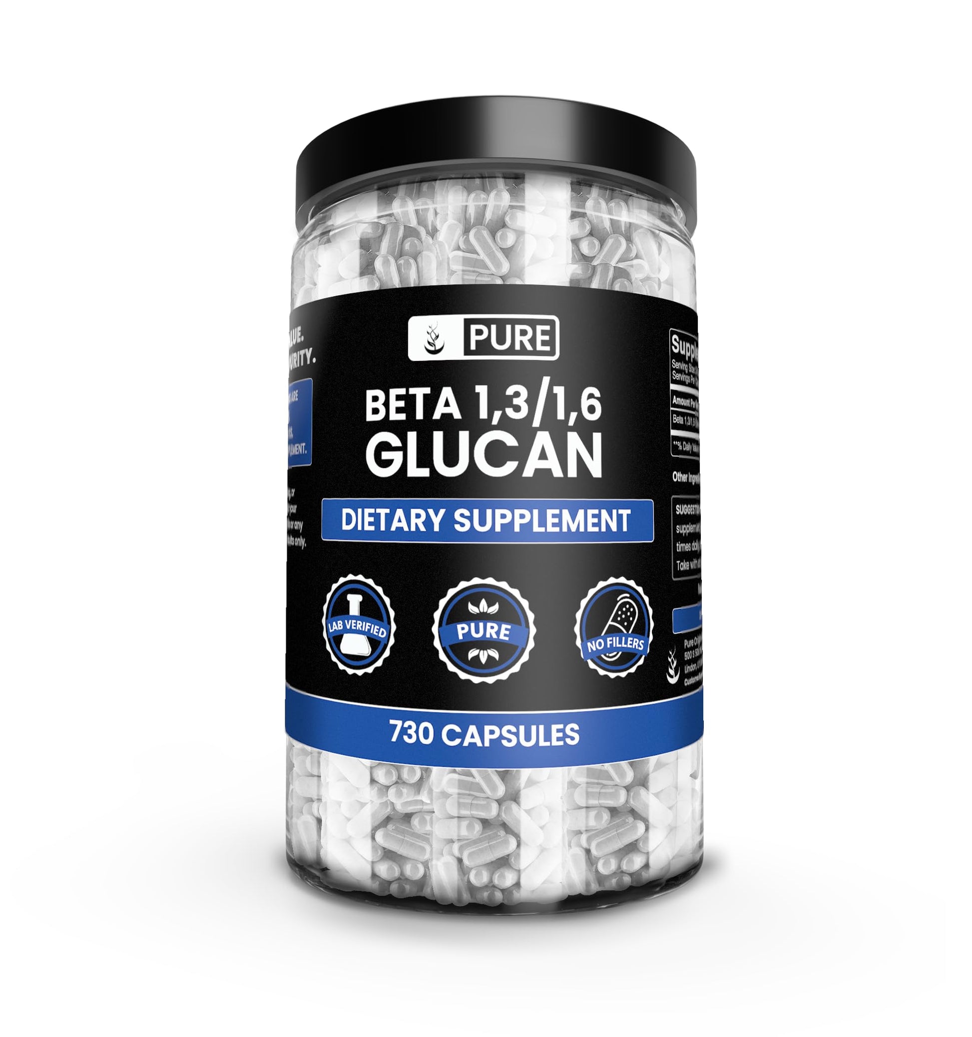 PURE ORIGINAL INGREDIENTS Beta Glucan 1,3/1,6 Capsule, 730 Count