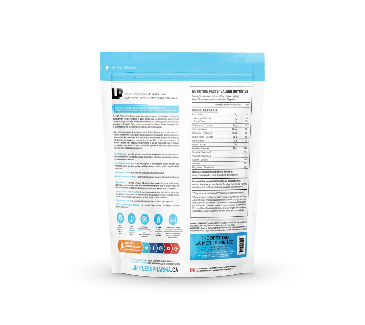 Limitless Pharma Pure Whey Isolate Protein Powder 80 Servings