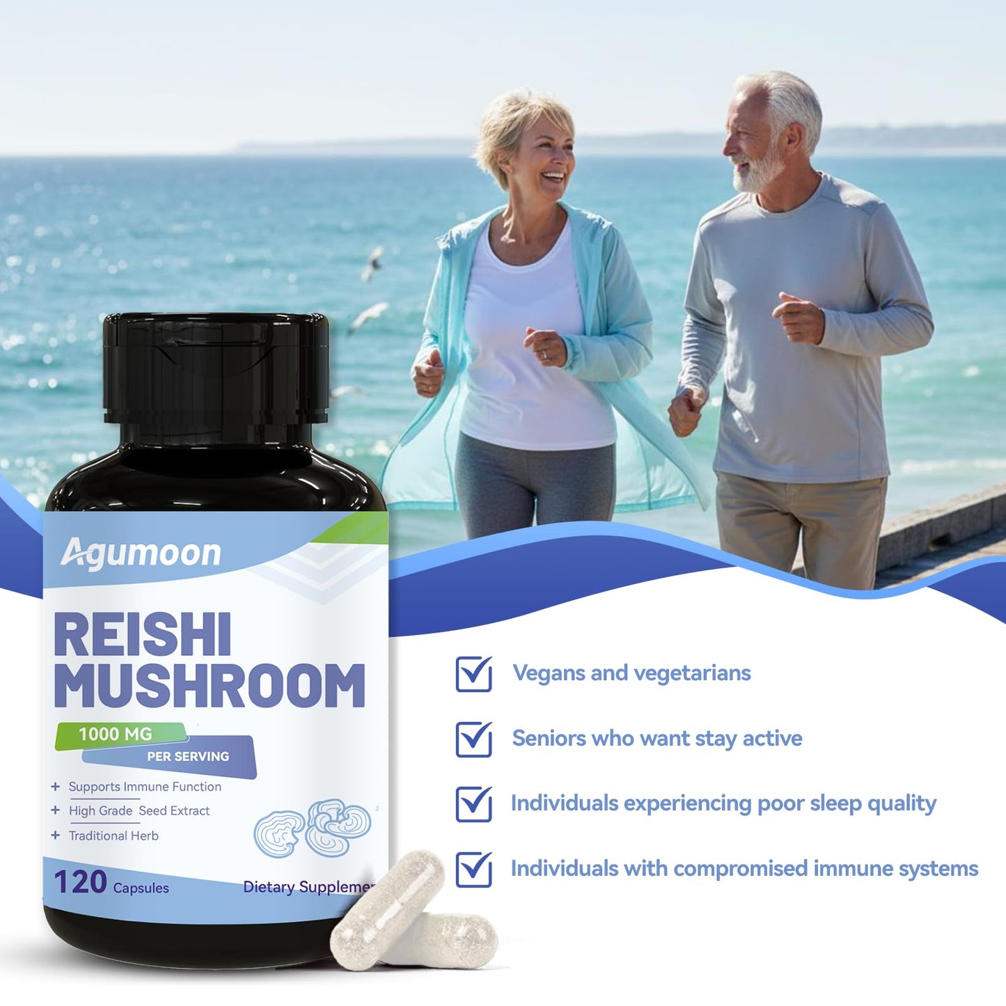 Agumoon Reishi Mushroom Capsules, 120 Count