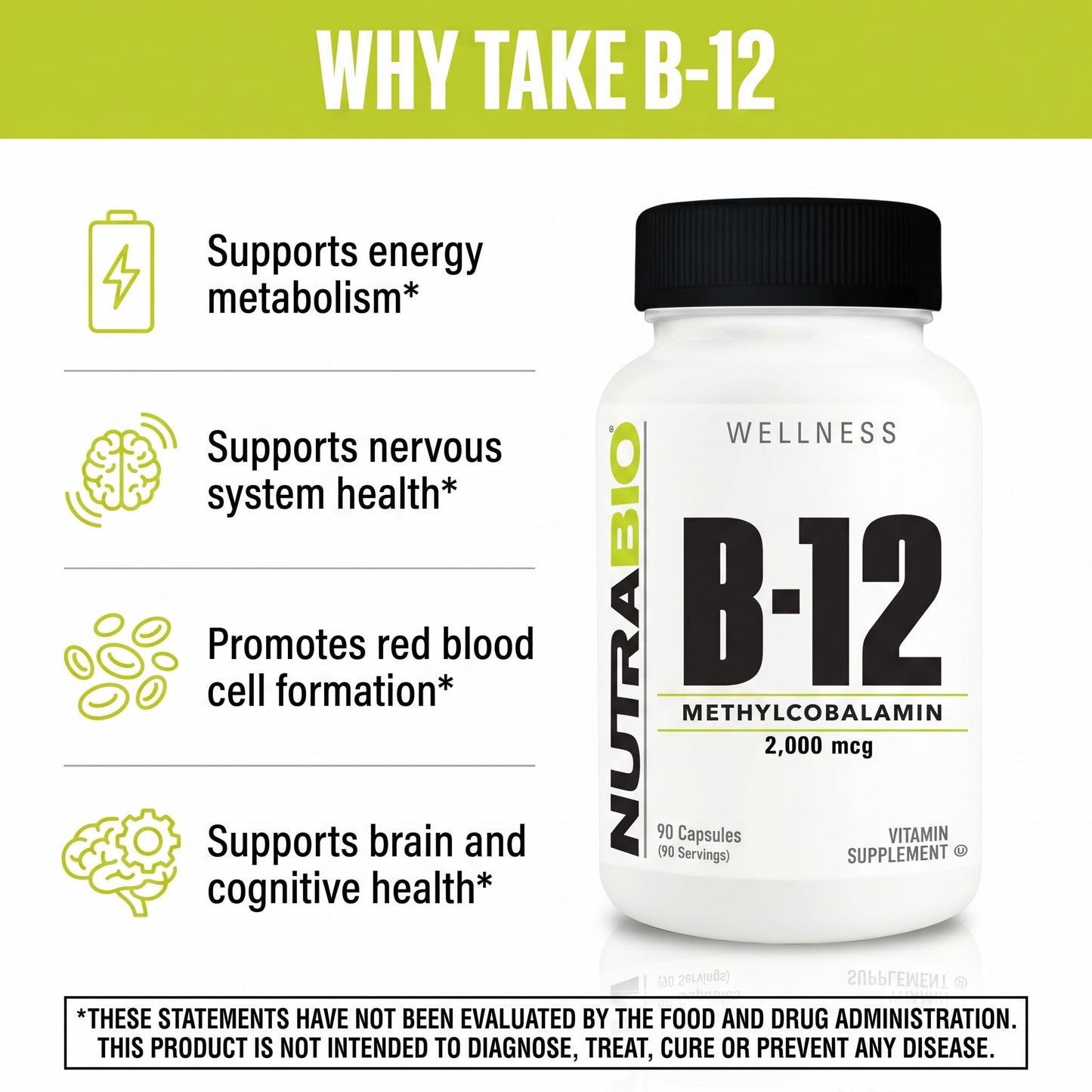 NutraBio Methyl B-12 Vitamin Supplement, 90 Vegetable Capsules