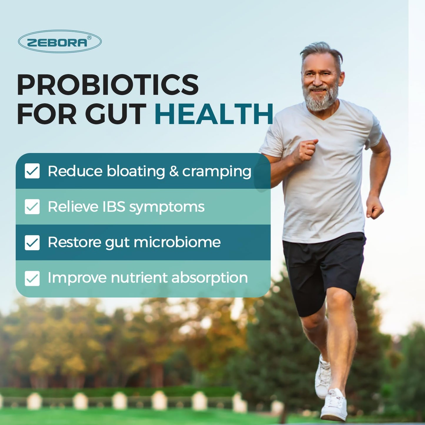 ZEBORA Probiotics for Men Digestive Health 60 Billion CFU Tablet, 90 Count
