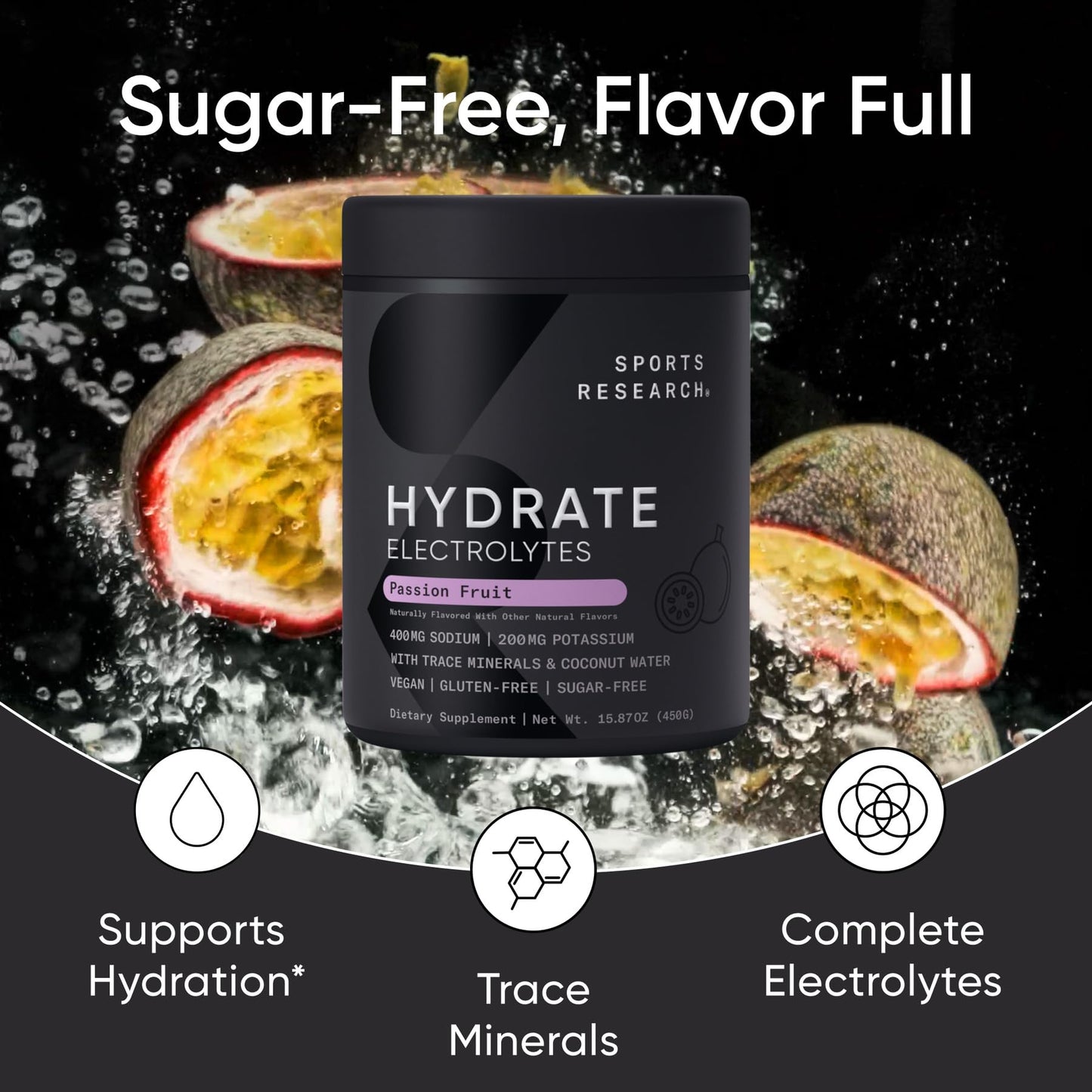 Sports Research Hydrate Electrolytes Passion Fruit Powder, 15.87 Ounce