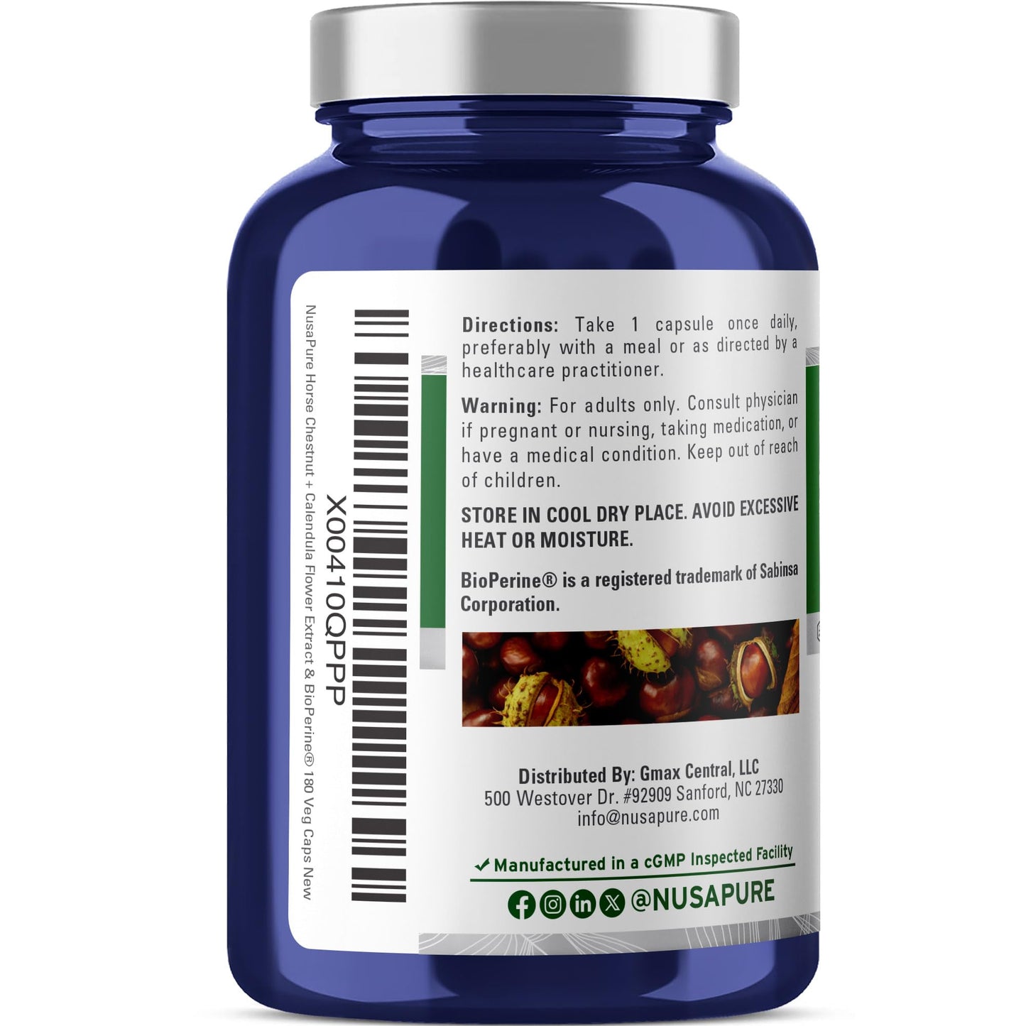 NusaPure Horse Chestnut 300 mg Capsules, 180 Count