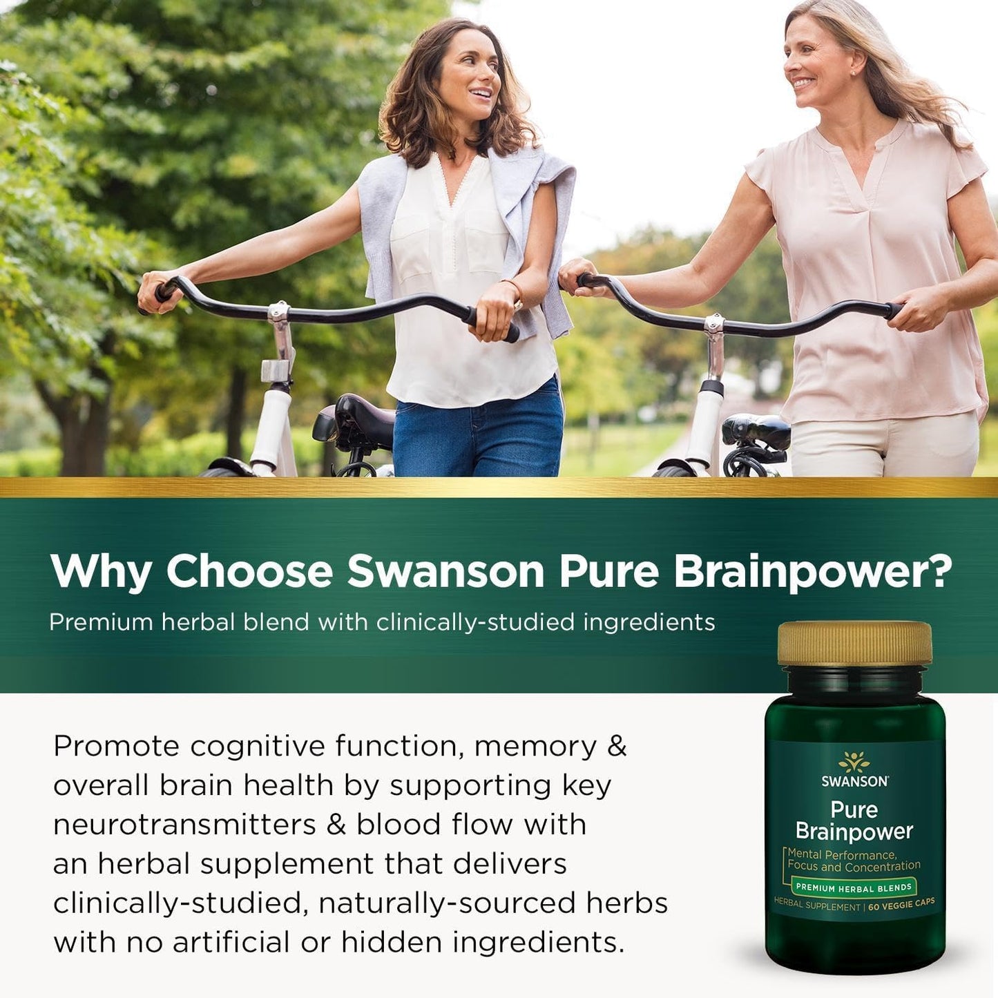 Swanson Pure Brainpower Brain Health Cognitive Memory Focus Support Brain-Derived Neurotrophic Factor (BDNF) Herbal Supplement (Ginkgo Biloba, Bacopa Monnieri) 60 Veggie Capsules