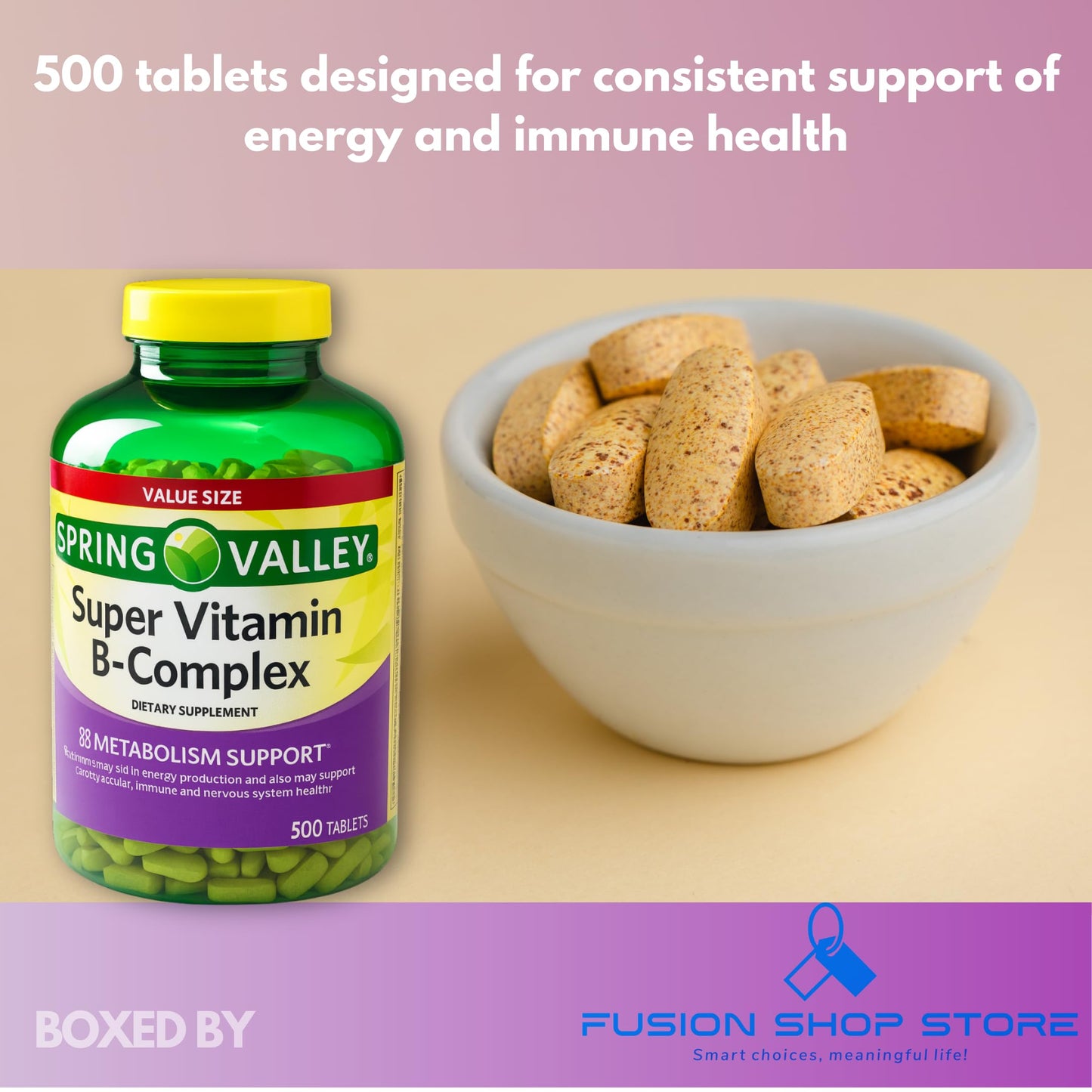 FUSION SHOP STORE Super Vitamin B Complex with B6 B12 C Tablets, 500 Count