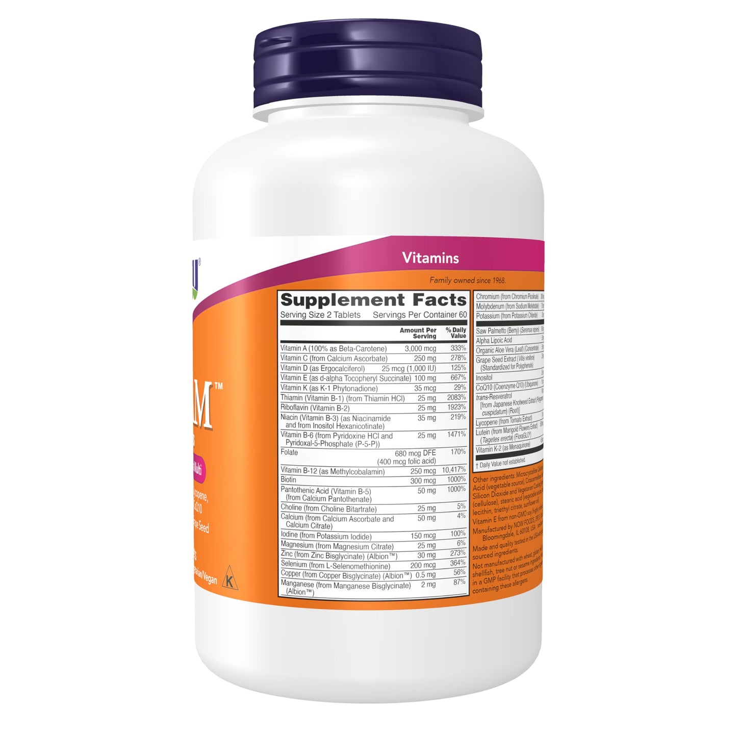 NOW Foods ADAM Men's Multivitamin with Saw Palmetto, Lycopene, Alpha Lipoic Acid and CoQ10, Plus Natural Resveratrol & Grape Seed Extract, 120 Tablets