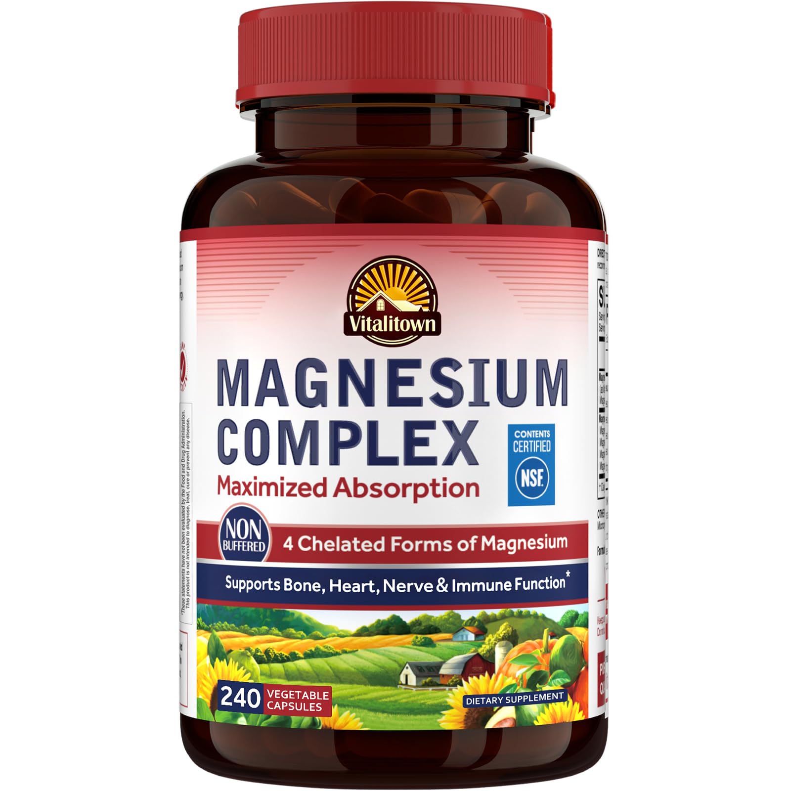 Vitalitown Magnesium Complex Supplement 500mg, NSF Certified Magnesium Glycinate, Malate, Taurate & Citrate - Chelated High Absorption & Gentle on Stomach - Vegan Non-GMO, 240 Capsules