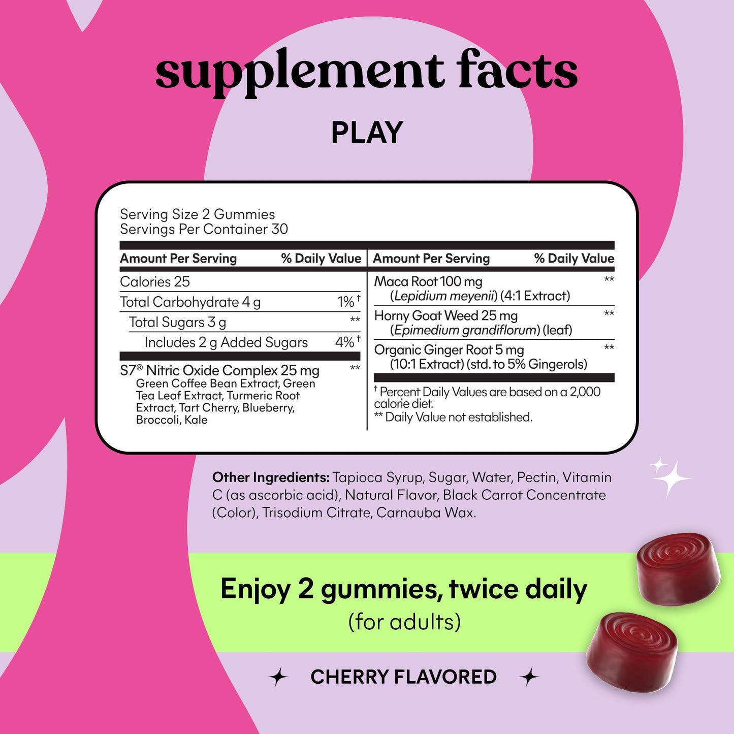 Lemme Play Daily Intimacy Gummies for Women and Men, with Clinically-Studied S7 Nitric Oxide Complex for Healthy Blood Flow, Maca Root, Goat Weed - Cherry Flavor, 60 Count