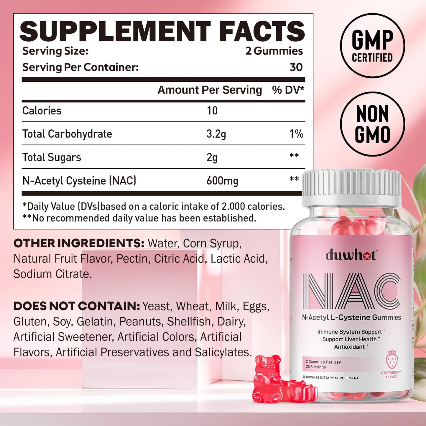 duwhot NAC Gummies 600mg for Kids & Adults, 60 Count
