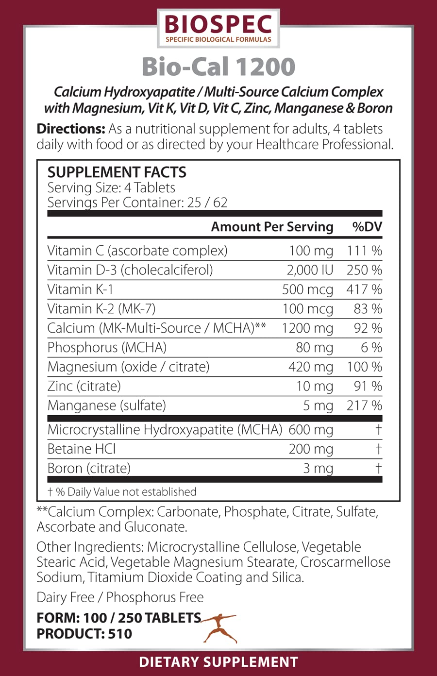 BioSpec Nutritionals Bio-Cal 1200 Tablet, 250 Tablets