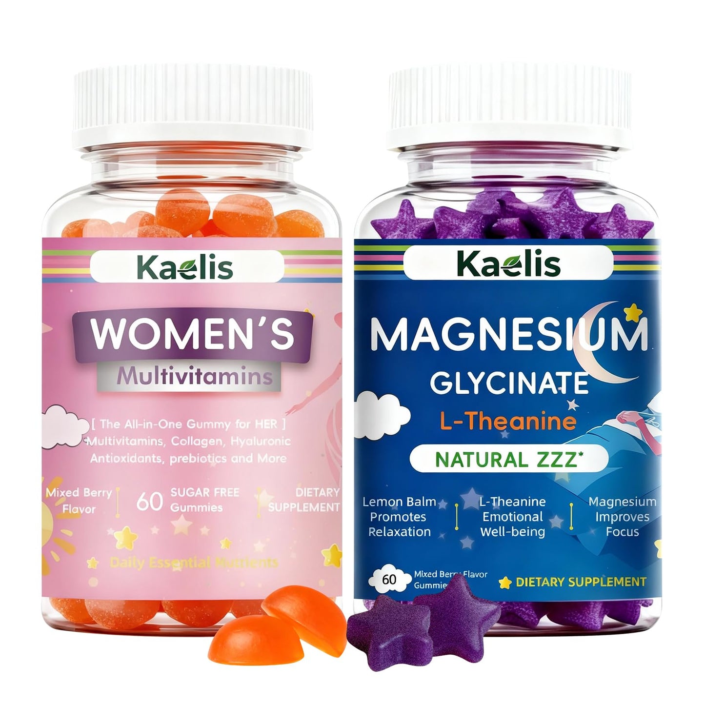 Kaelis Women's AM PM Multivitamin & Magnesium Glycinate Gummies, 120 Count