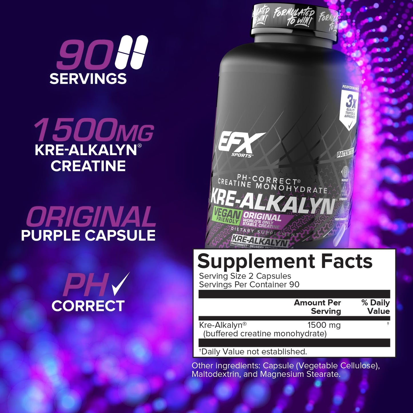 EFX Sports Kre-Alkalyn EFX pH Correct Creatine Monohydrate Capsule, 180 Capsules