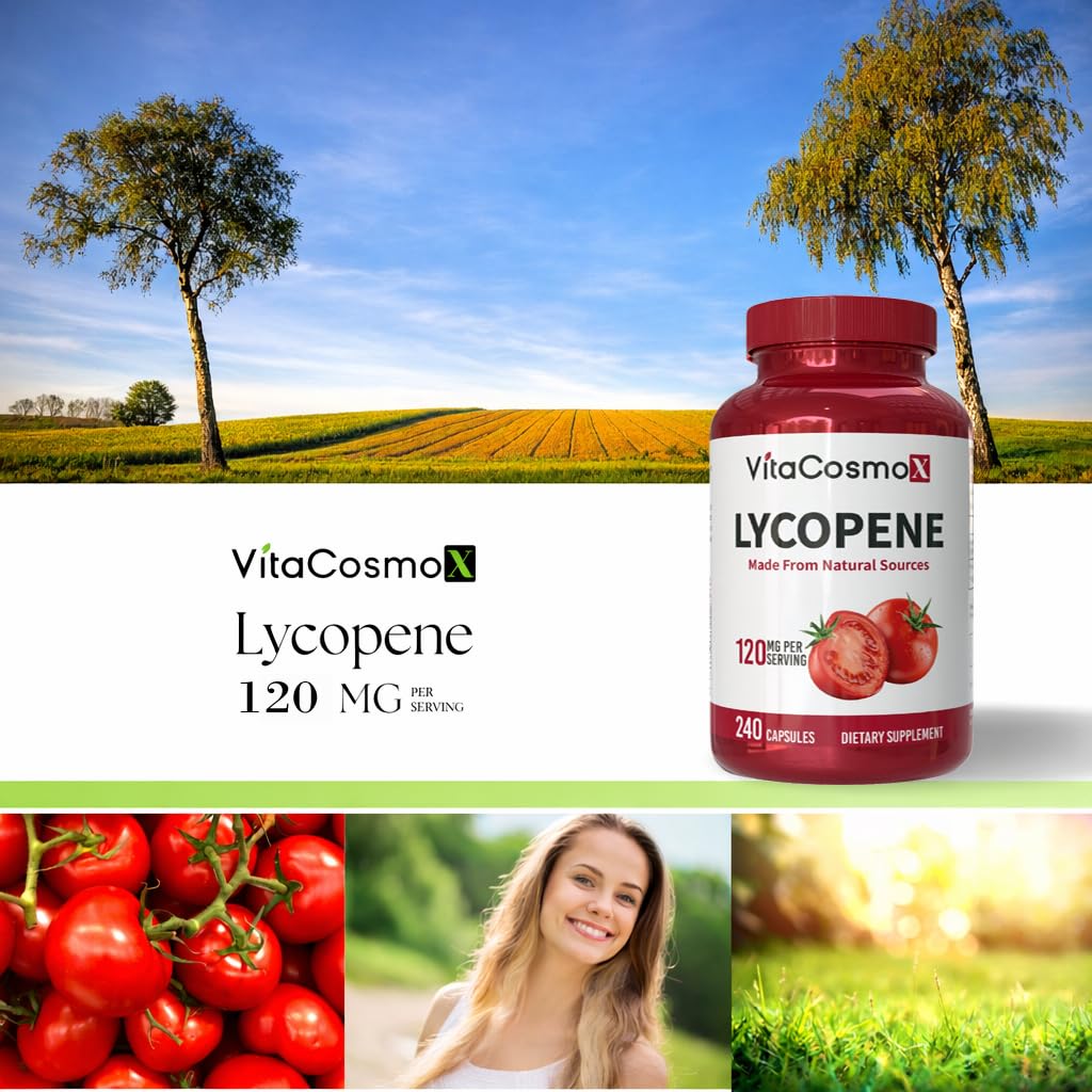 VitaCosmoX Lycopene 120mg Vegan Capsules, 240 Count