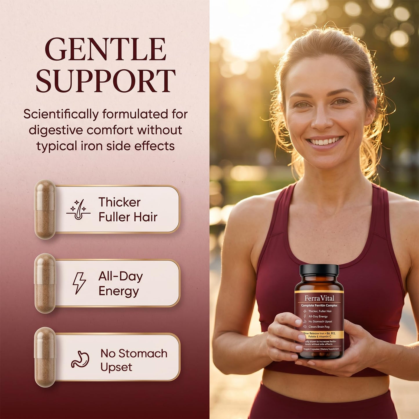 WOVOEO Ferravital Ferritin Support for Women with Ferrous Glycine, Vitamin C, B6, Zinc, B12 & Folate, Gluten Free & Non-GMO, Gentle Iron Support for Energy, 60 Capsules