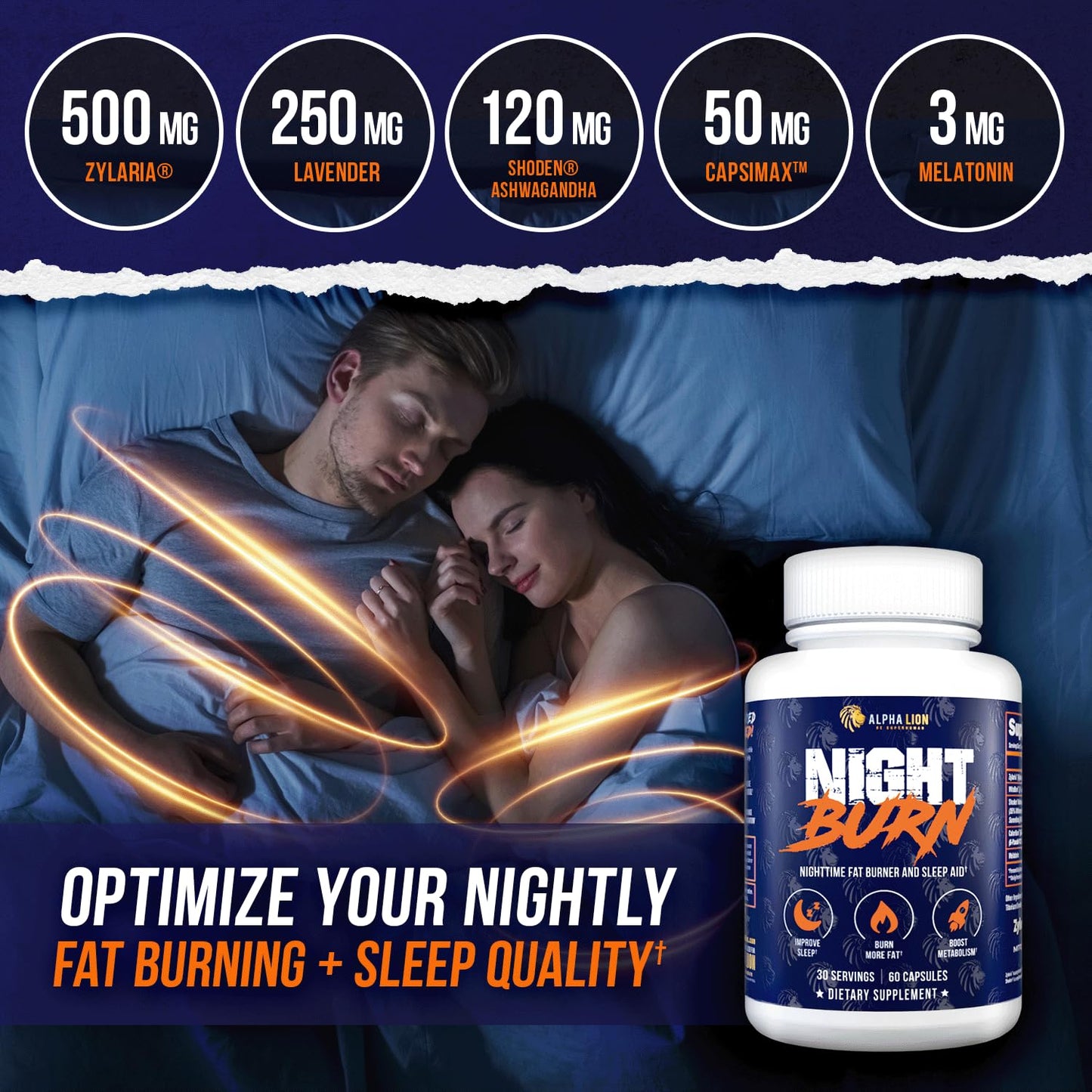 ALPHA LION Night Burn Capsule, Metabolism Booster for Weight Loss, 60 Capsules