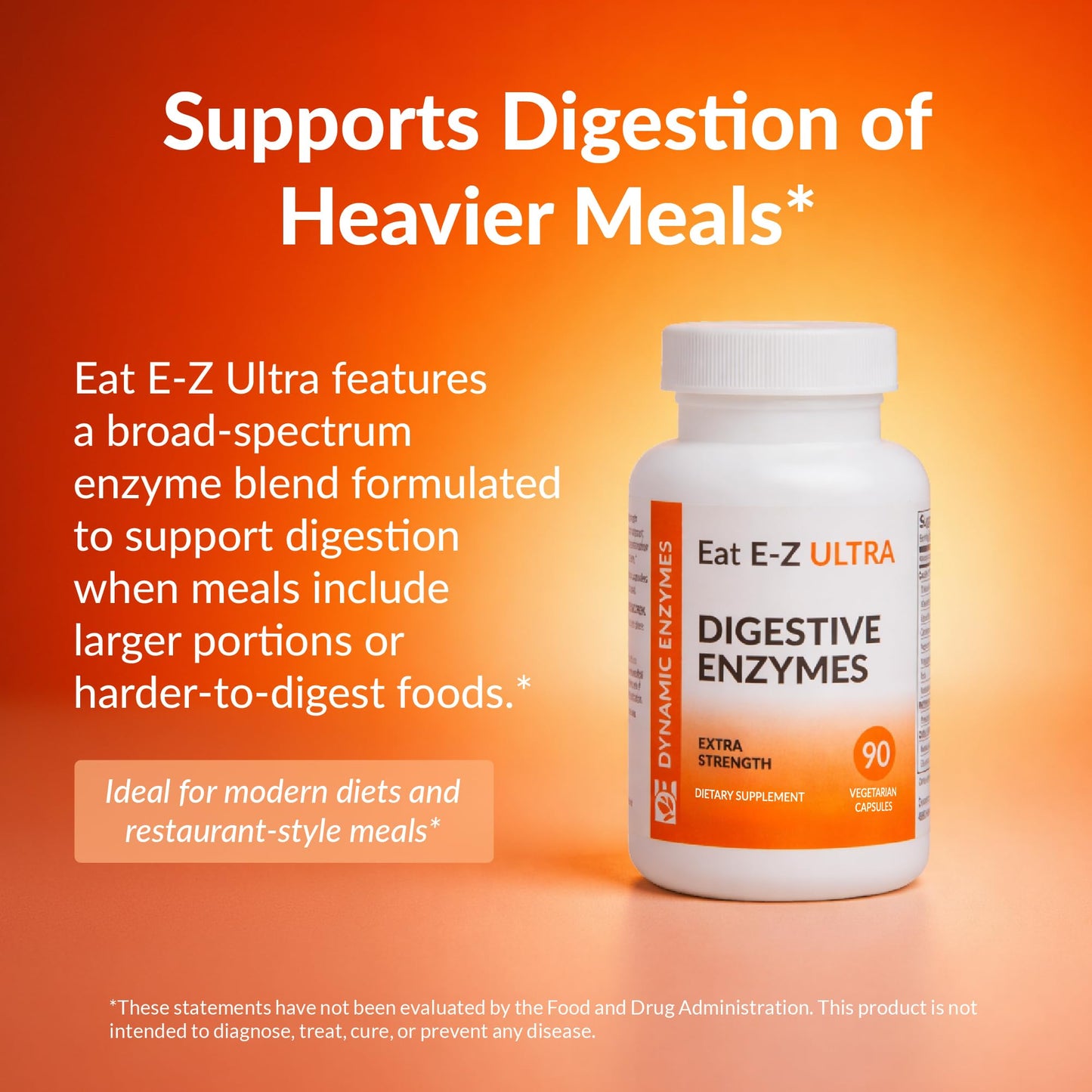 Dynamic Enzymes Eat E-Z Ultra Advanced Digestive Enzyme Supplement 90 Vegetarian Capsules