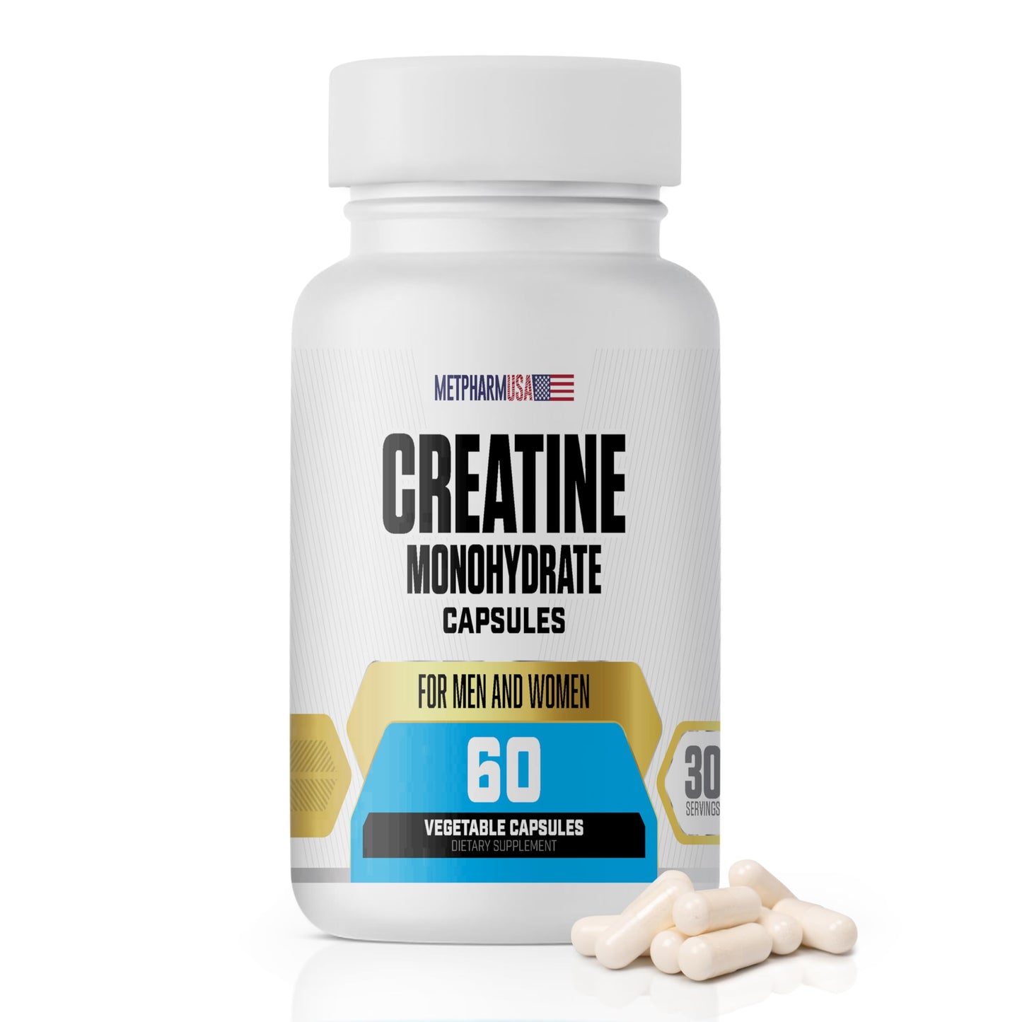 MetpharmUSA Creatine Monohydrate Capsules, 60 Count