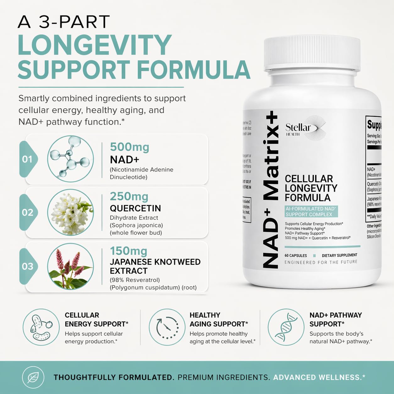Stellar Health NAD+ Matrix+ Cellular Longevity Formula Capsule, 60 Capsules